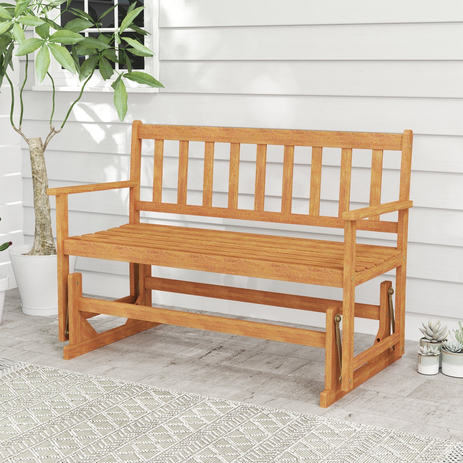 2-Person Outdoor Acacia Wood Glider Bench