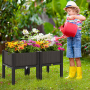 2 Set Elevated Plastic Raised Garden Bed Planter Kit - Brown