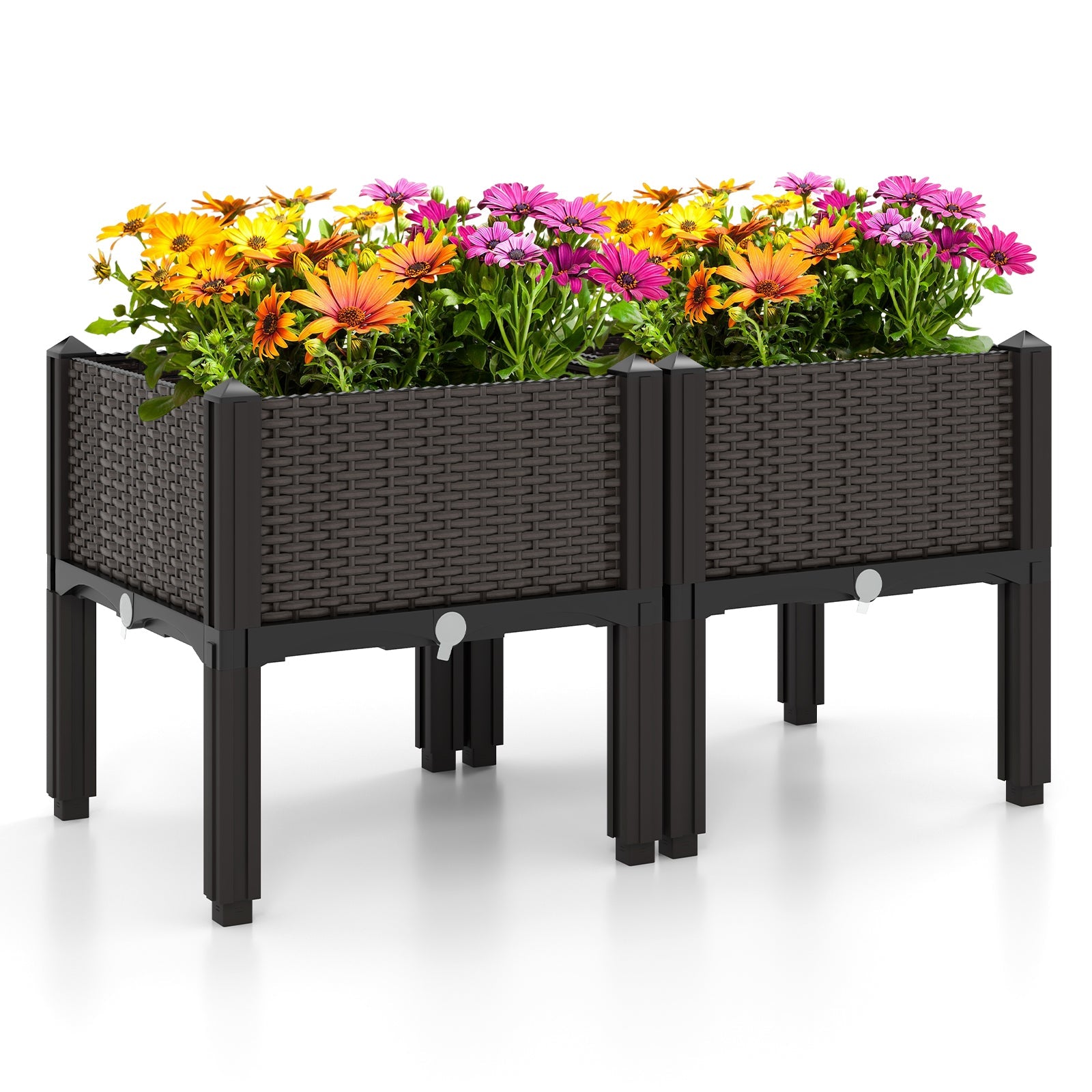 2 Set Elevated Plastic Raised Garden Bed Planter Kit - Brown