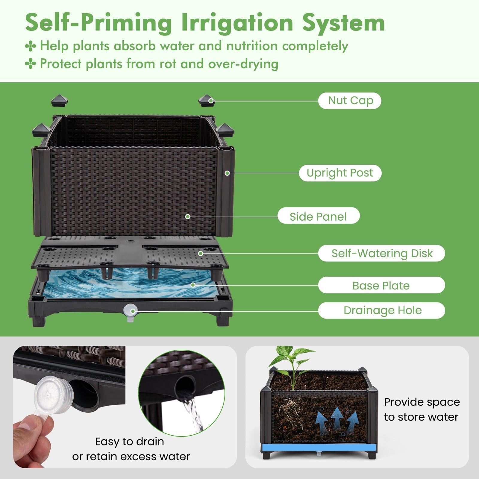 2 Set Elevated Plastic Raised Garden Bed Planter Kit - Brown