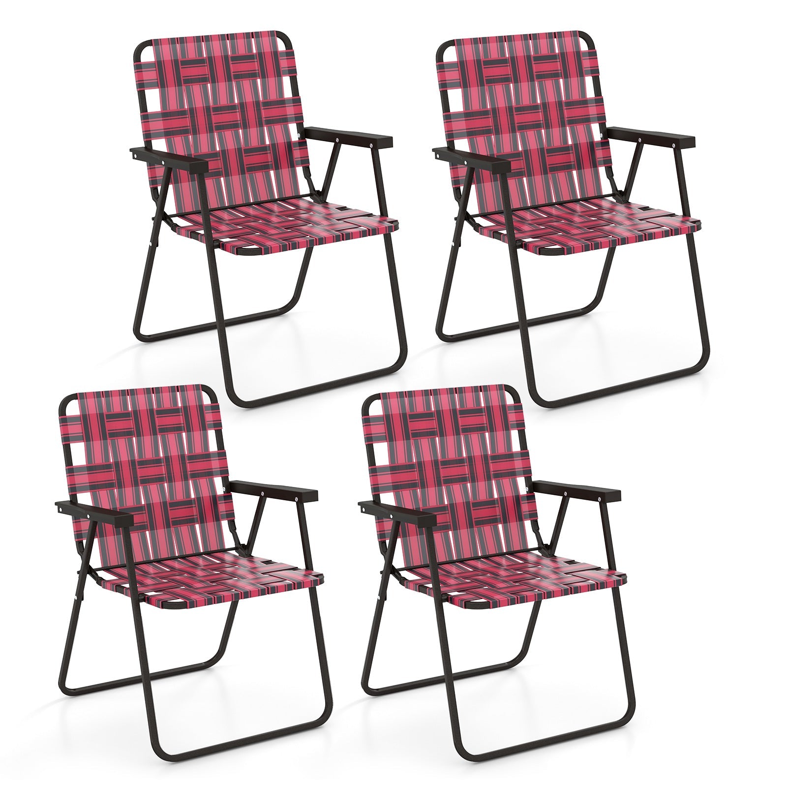 4 Pieces Folding Beach Chair Camping Lawn Webbing Chair-Red