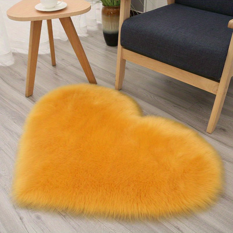 Faux Fur Room Rug, Heart Shaped Plush Rug