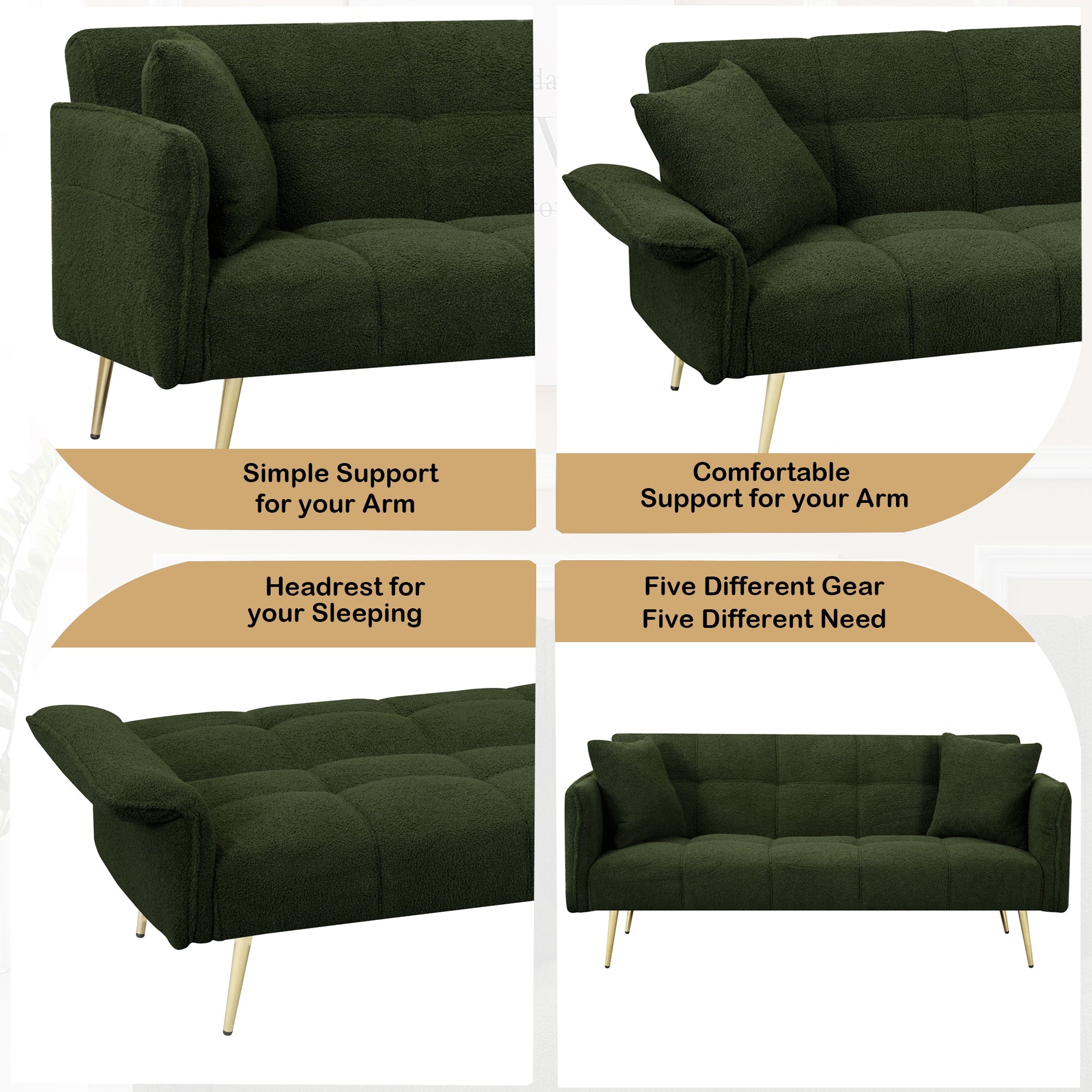 70.1 'Futon Sofa Bed with Folding Armrests