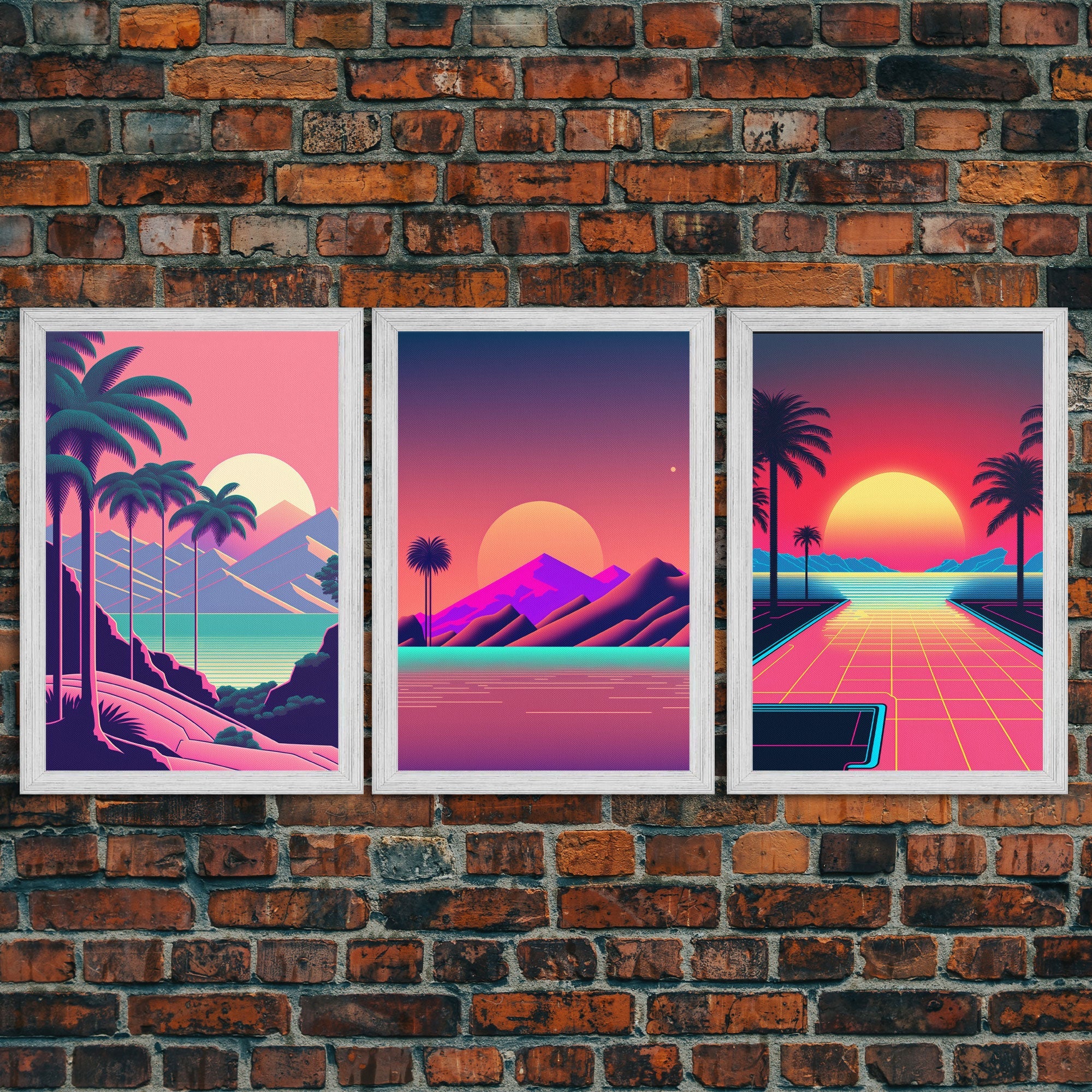 Retro 80s Style Art, 3 Panel Framed Canvas Prints