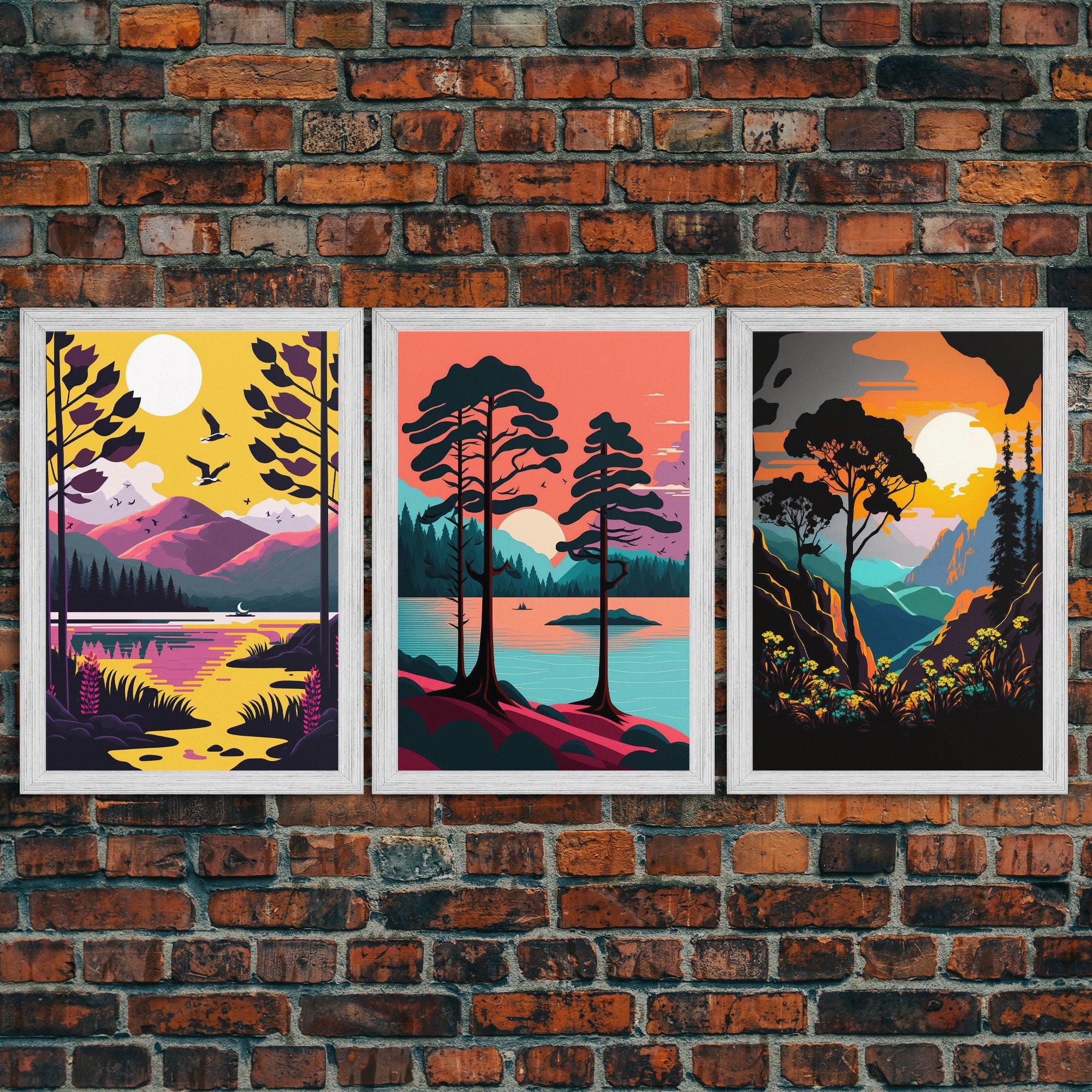 3 Piece Framed Canvas Wall Art, Mountain Range Top Print