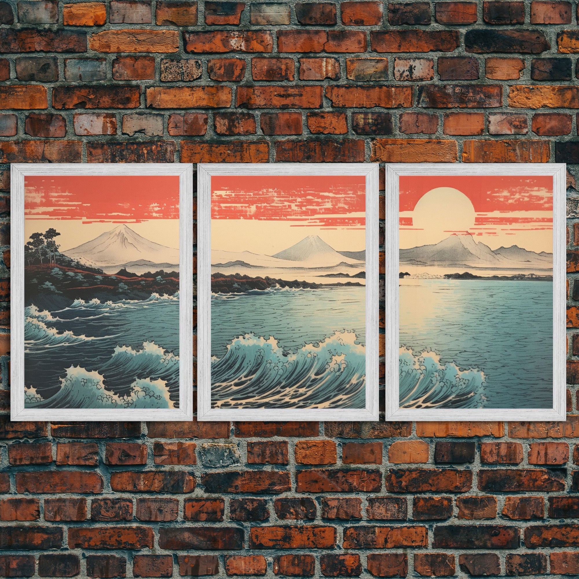 Ocean Waves, Japanese Wall Art, Canvas Print, 3 Piece Wall Art
