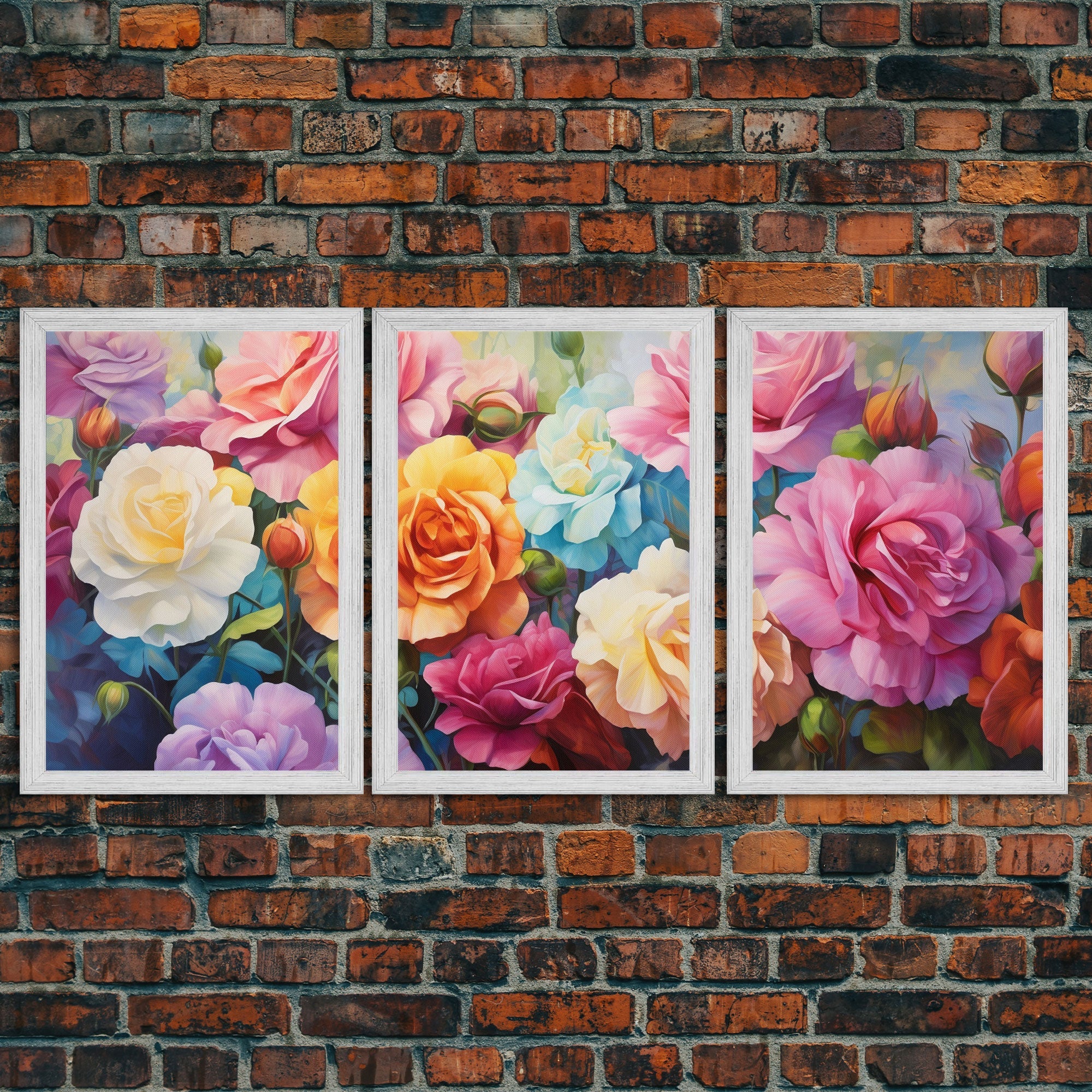Beautiful Rose Art, Framed Canvas Print, 3 Piece Art Set