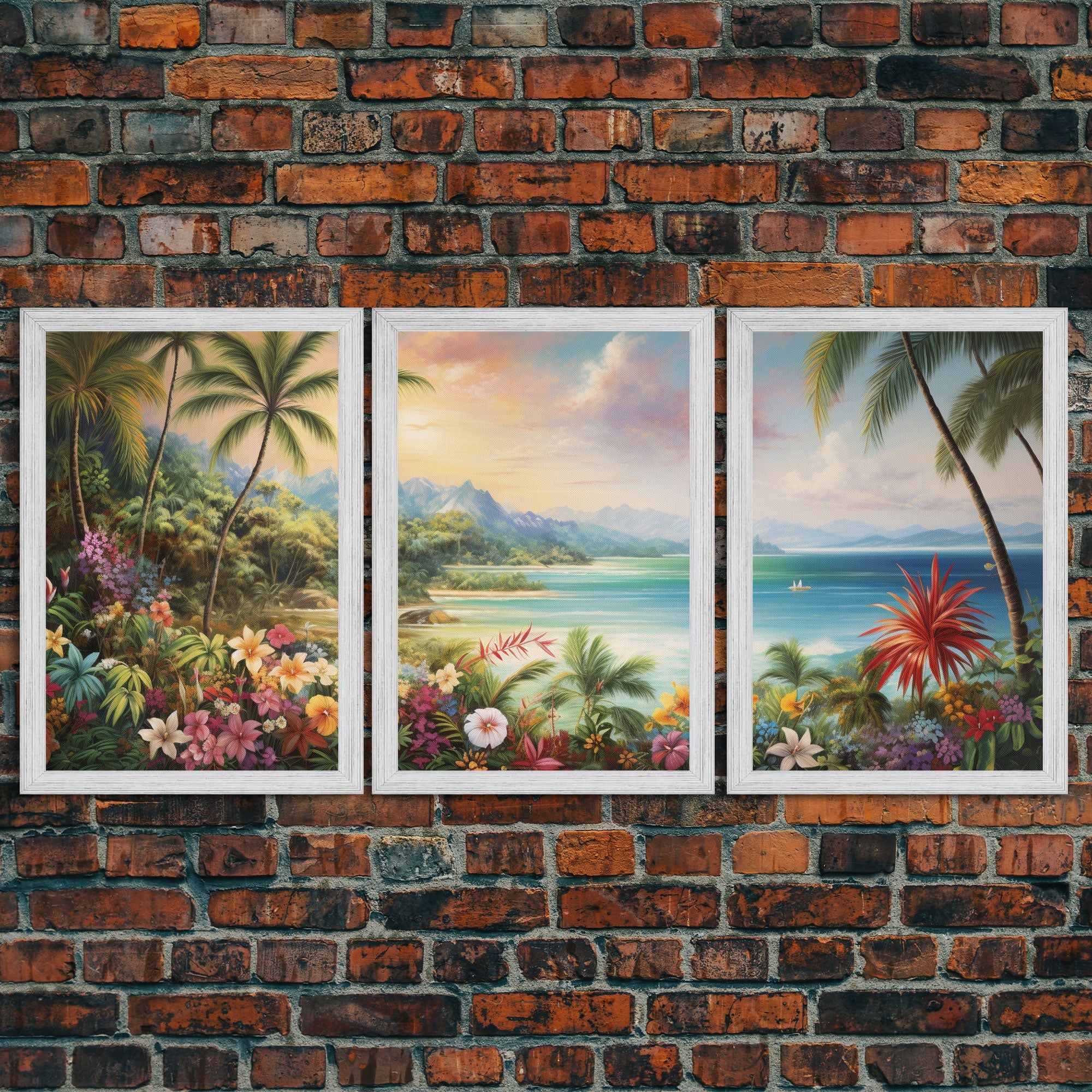 Tropical Wall Art, Canvas Print, Set Of 3 Prints