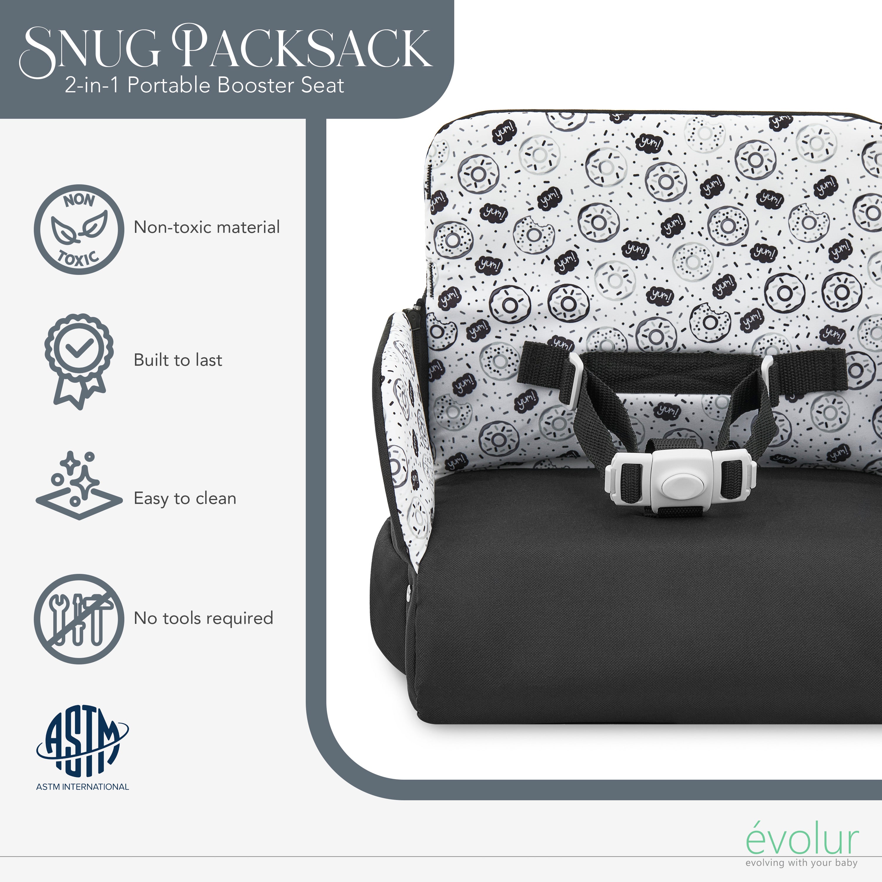 Evolur Snug Packsack 2-in-1 Portable Booster Seat and Travel Bag