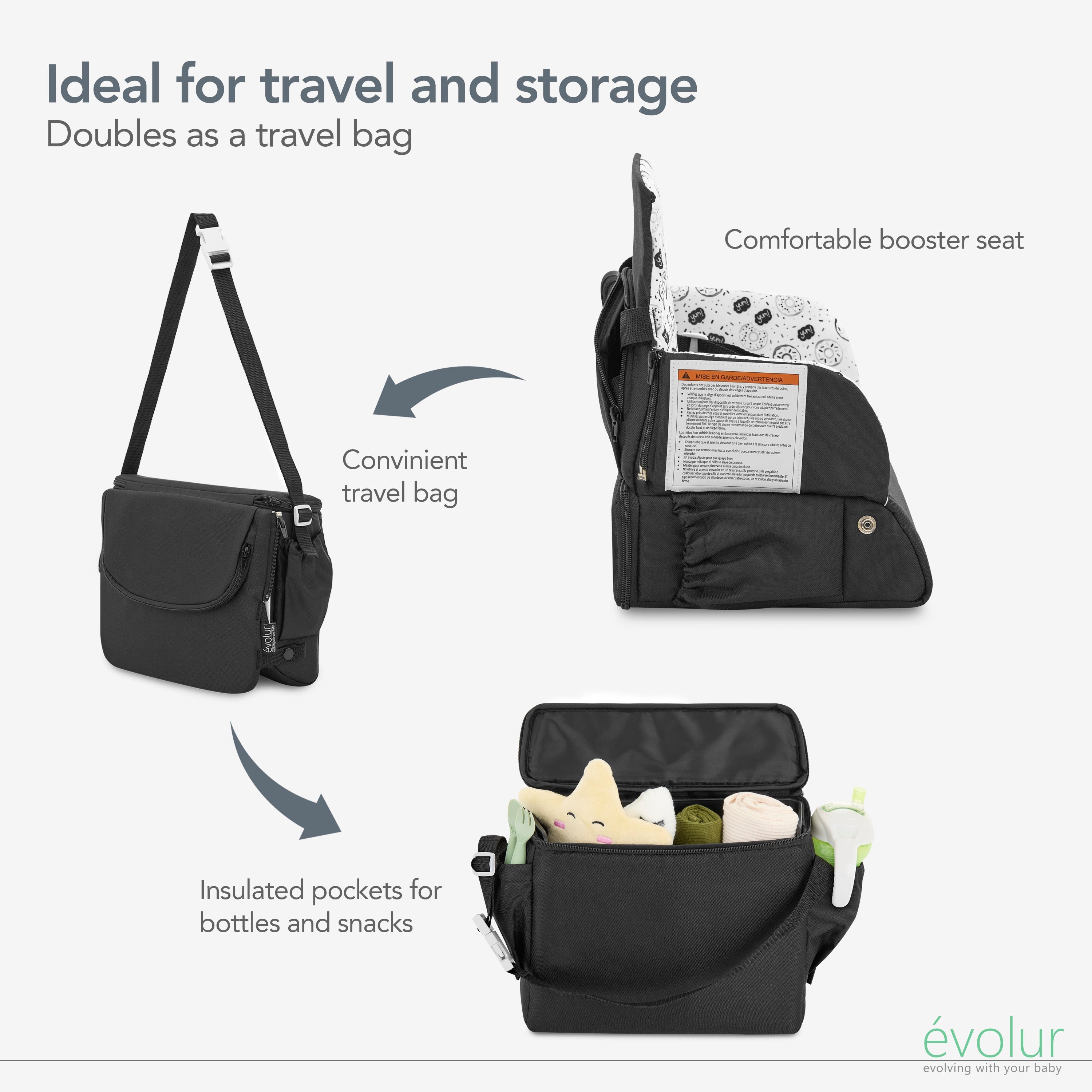 Evolur Snug Packsack 2-in-1 Portable Booster Seat and Travel Bag