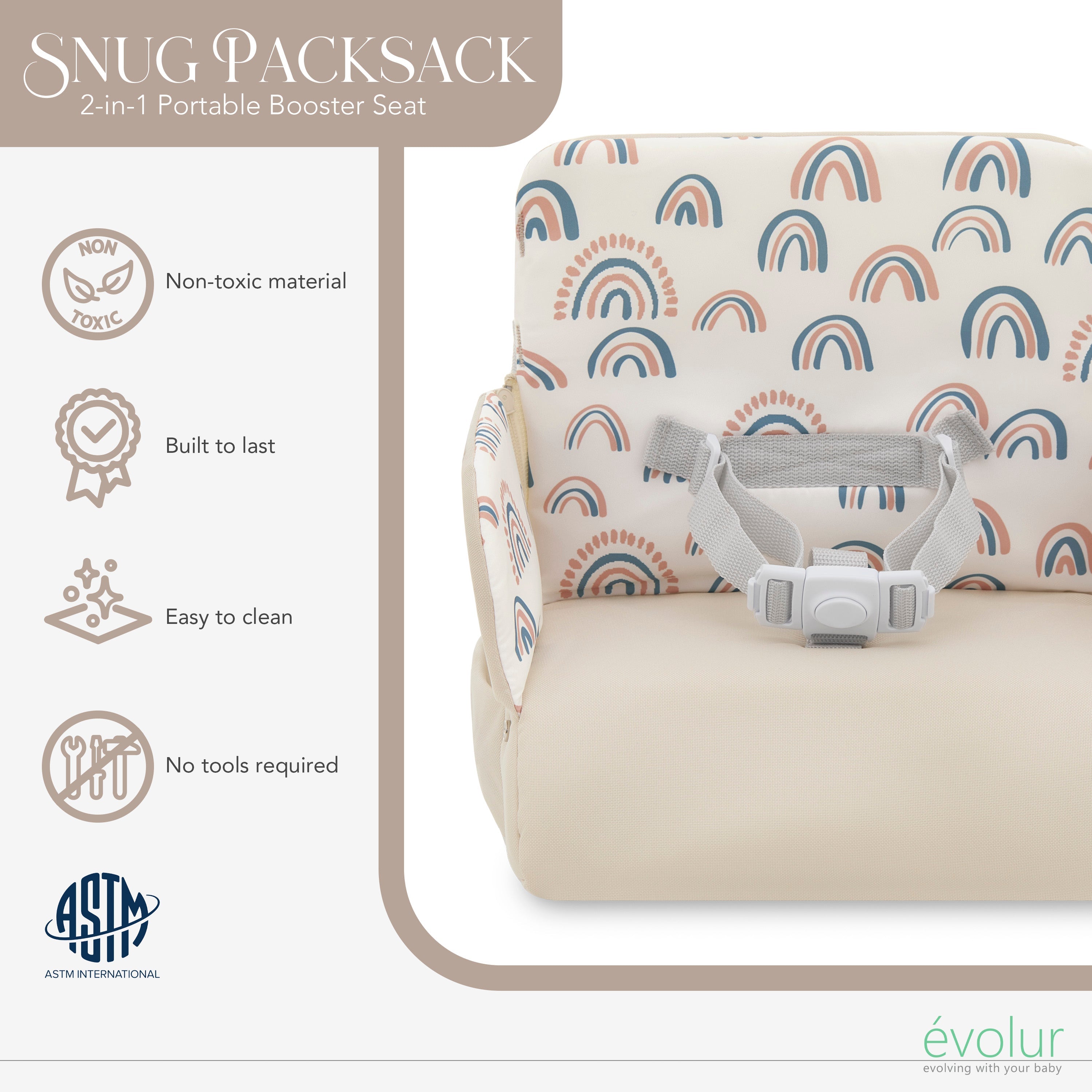 Evolur Snug Packsack 2-in-1 Portable Booster Seat and Travel Bag