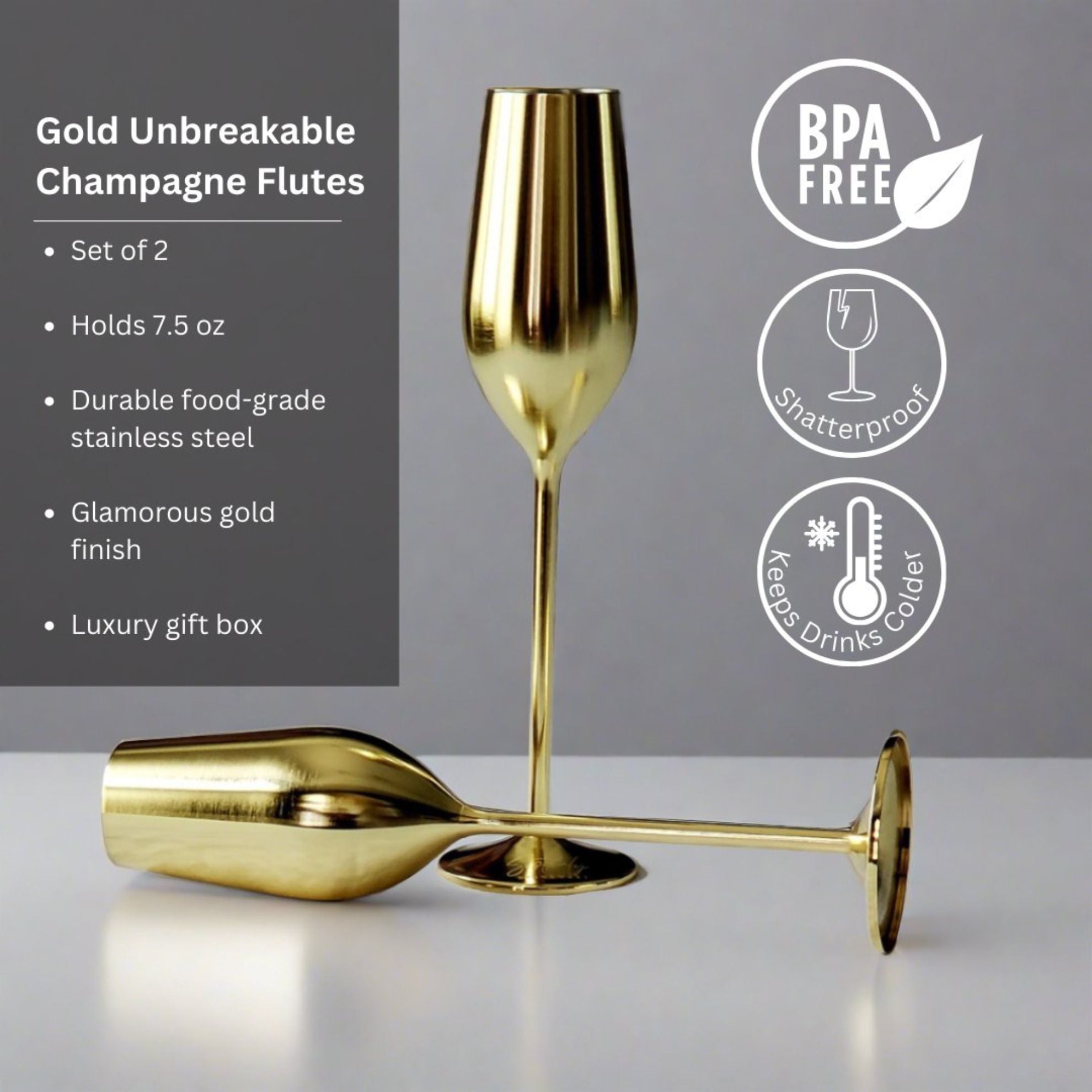 Unbreakable Champagne Flutes (Gold)