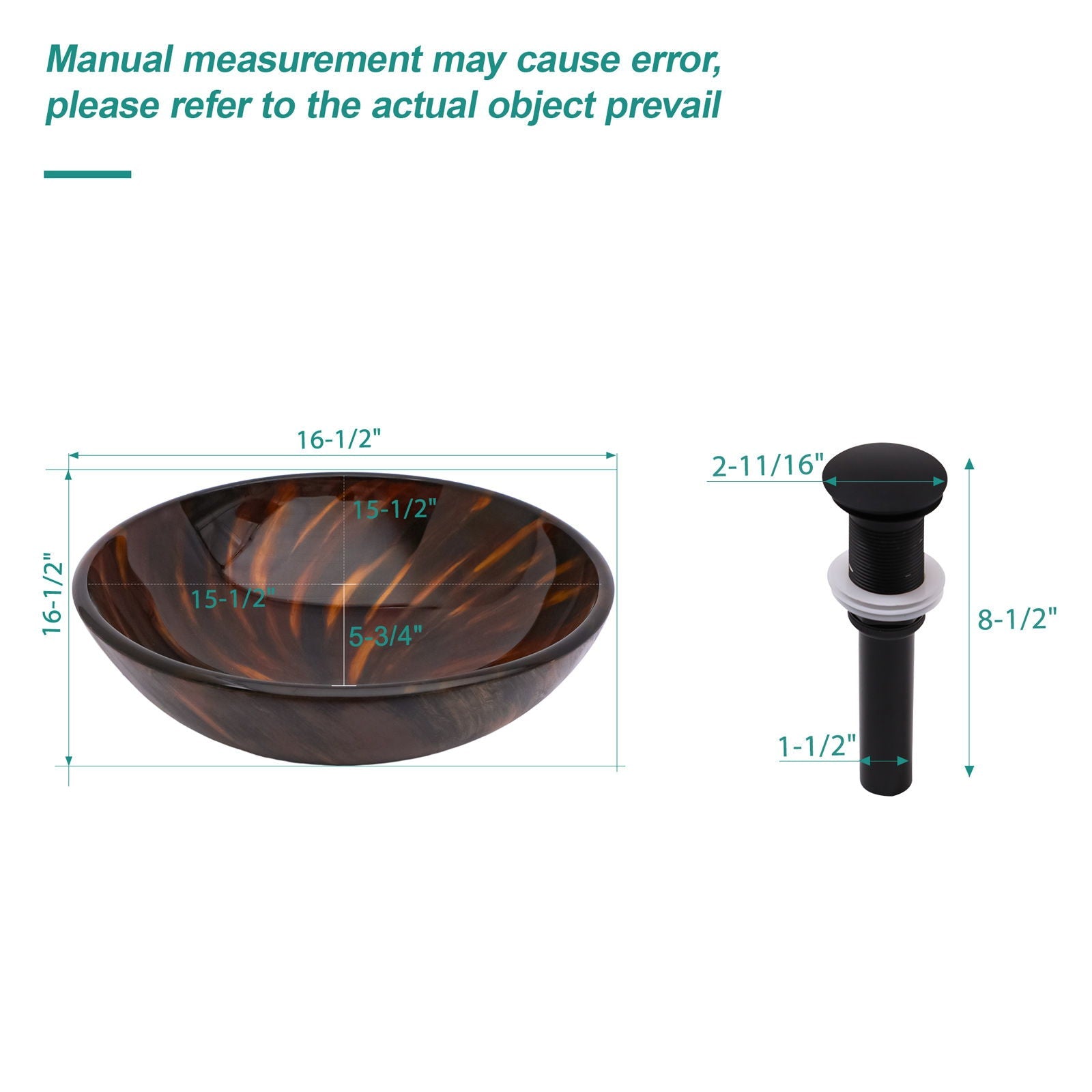 Vessel Bathroom Sink With Pop Up Drain, Round Bowl Design - Brown by Couch