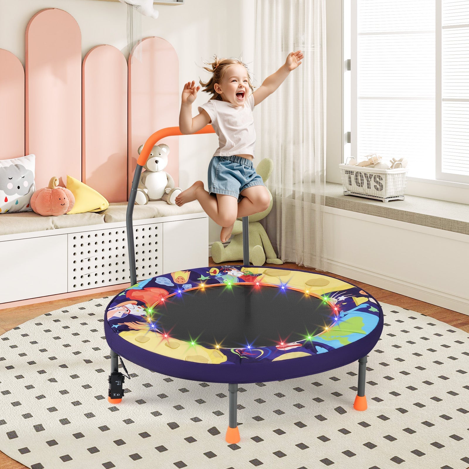 Mini Trampoline Folding Small Rebounder for Kids with Lights-Purple