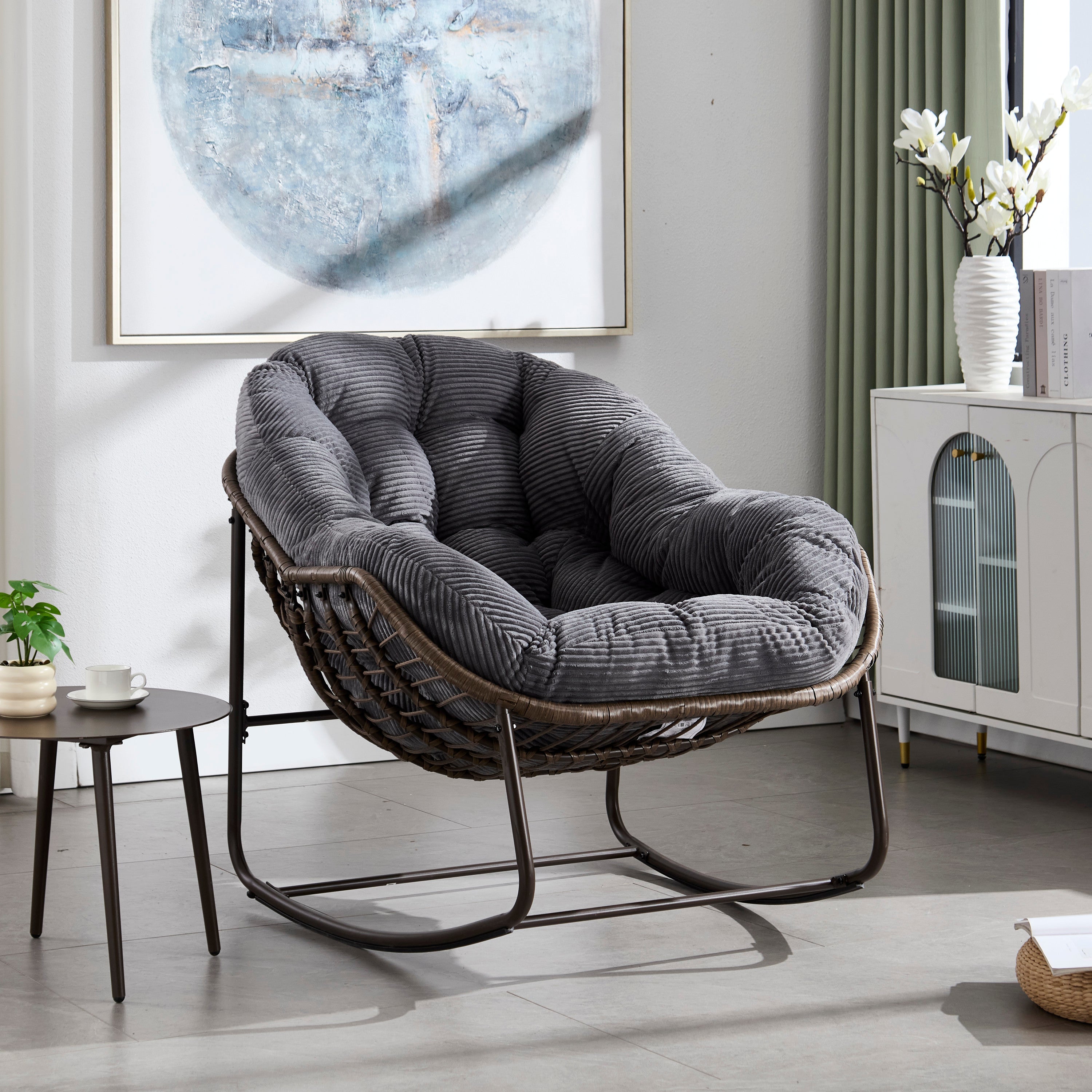 Outdoor Rattan Rocking Chair, Grey