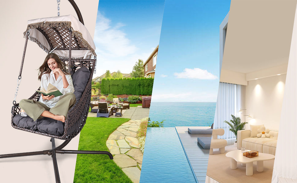 Swing Egg Chair with Stand, Rattan Frame, Hammock Chair