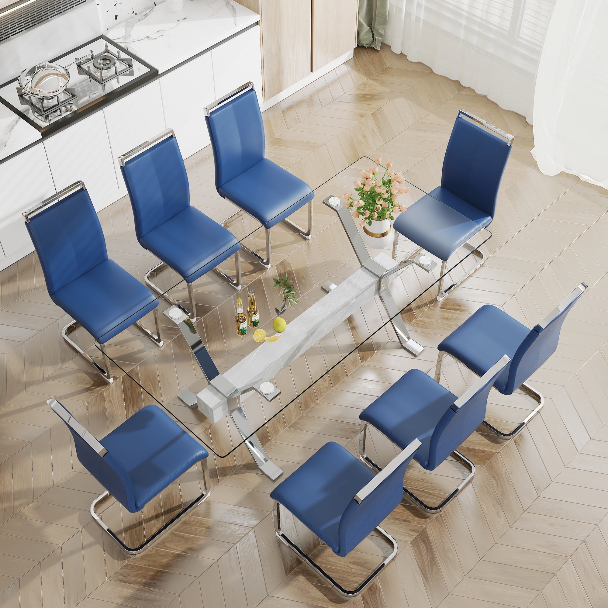 Modern Tempered Glass Dining Table 79 ''x39'' x 30 '' 1105