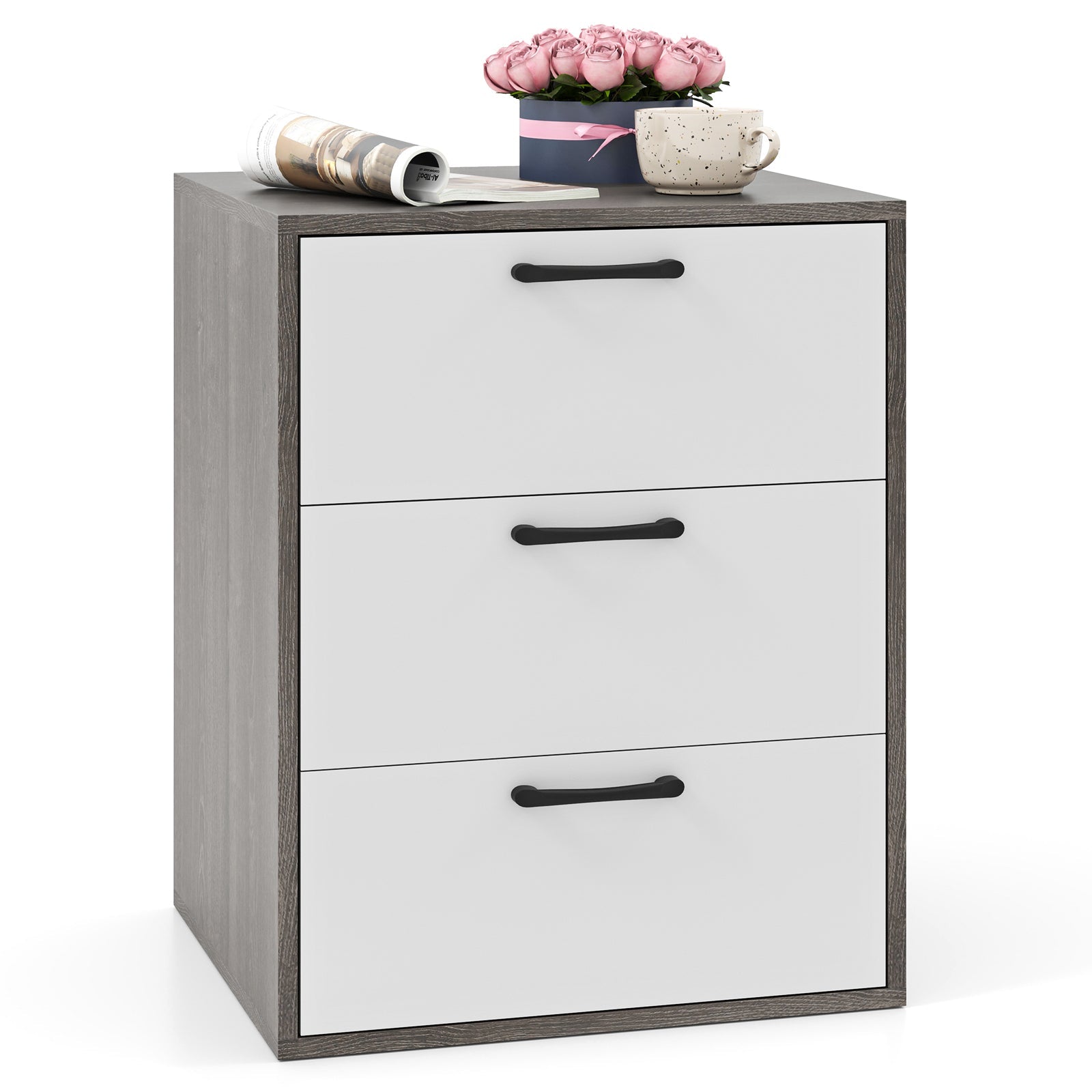 Modern Dresser Nightstand with 3 Slide-Out Drawers