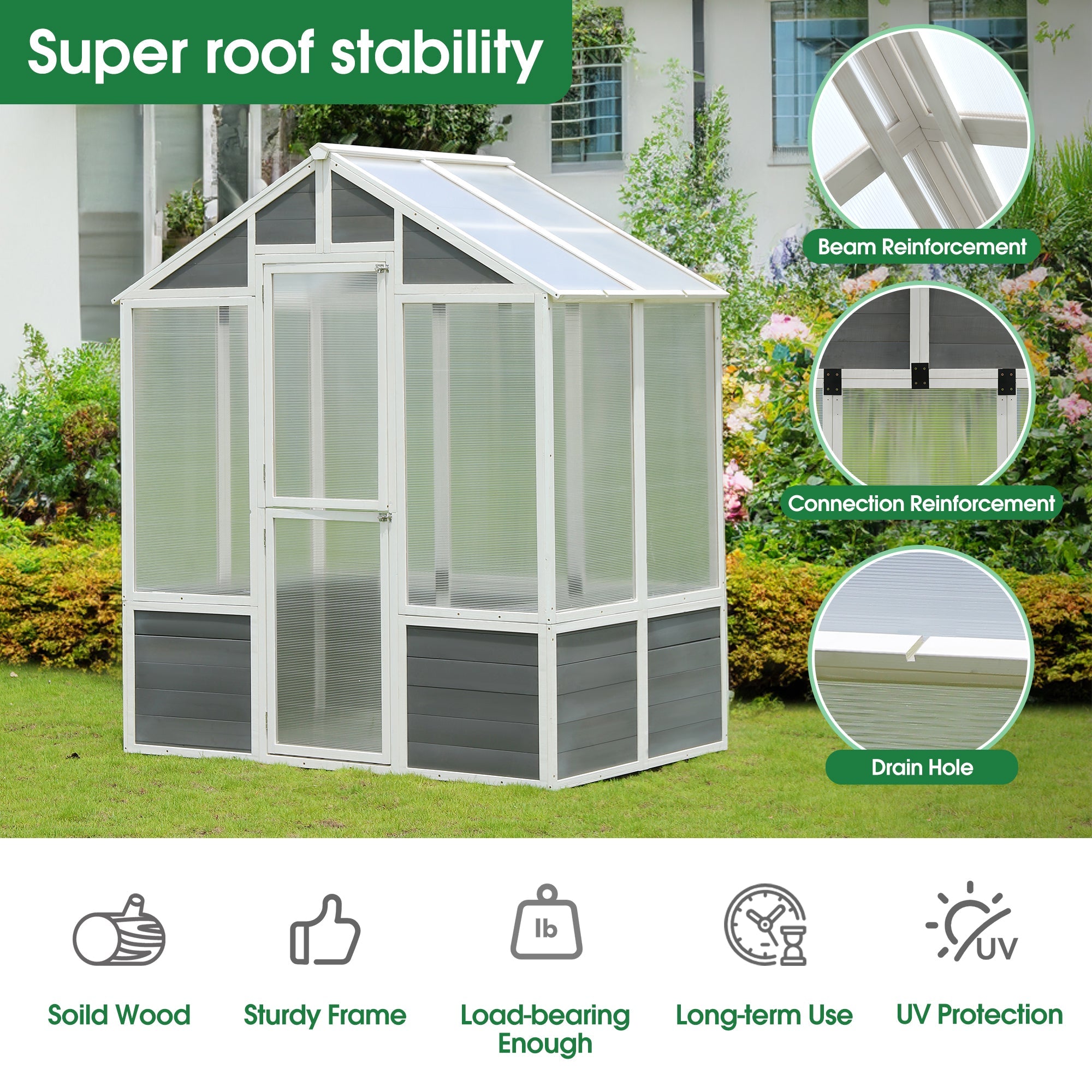 76''x48''x86'' Walk-in Polycarbonate Outdoor Greenhouse