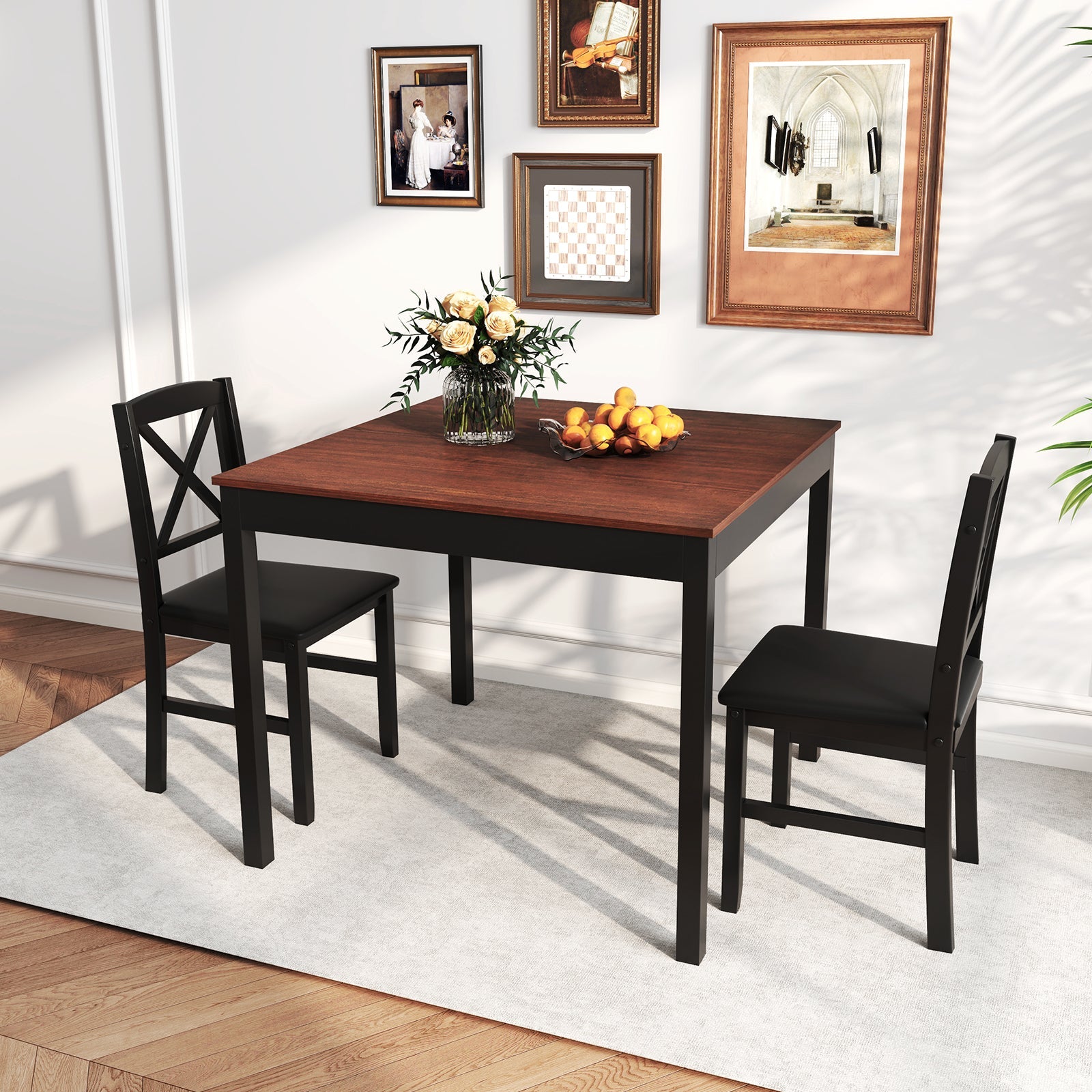 3-Piece Dining Table Set for 2 People - Brown