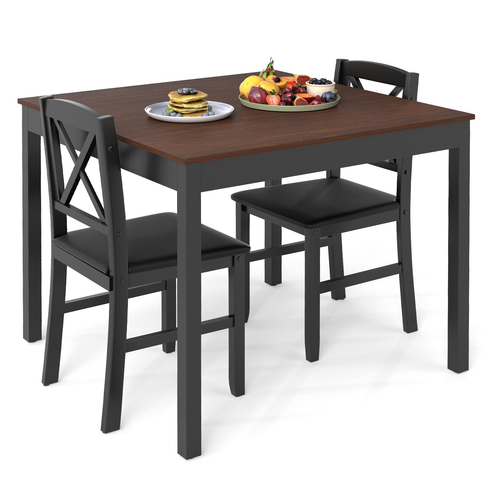 3-Piece Dining Table Set Wooden Square Kitchen Table for 2 People-Brown by DirectDeals