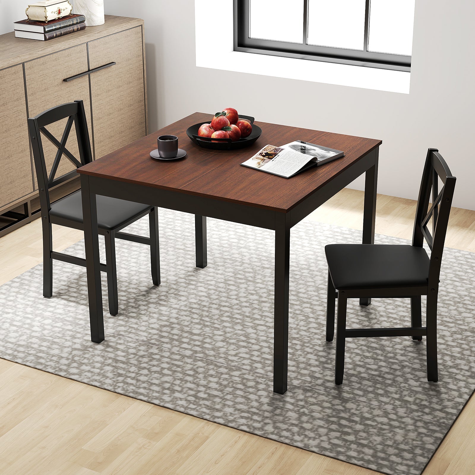 3-Piece Dining Table Set Wooden Square Kitchen Table for 2 People-Brown by DirectDeals