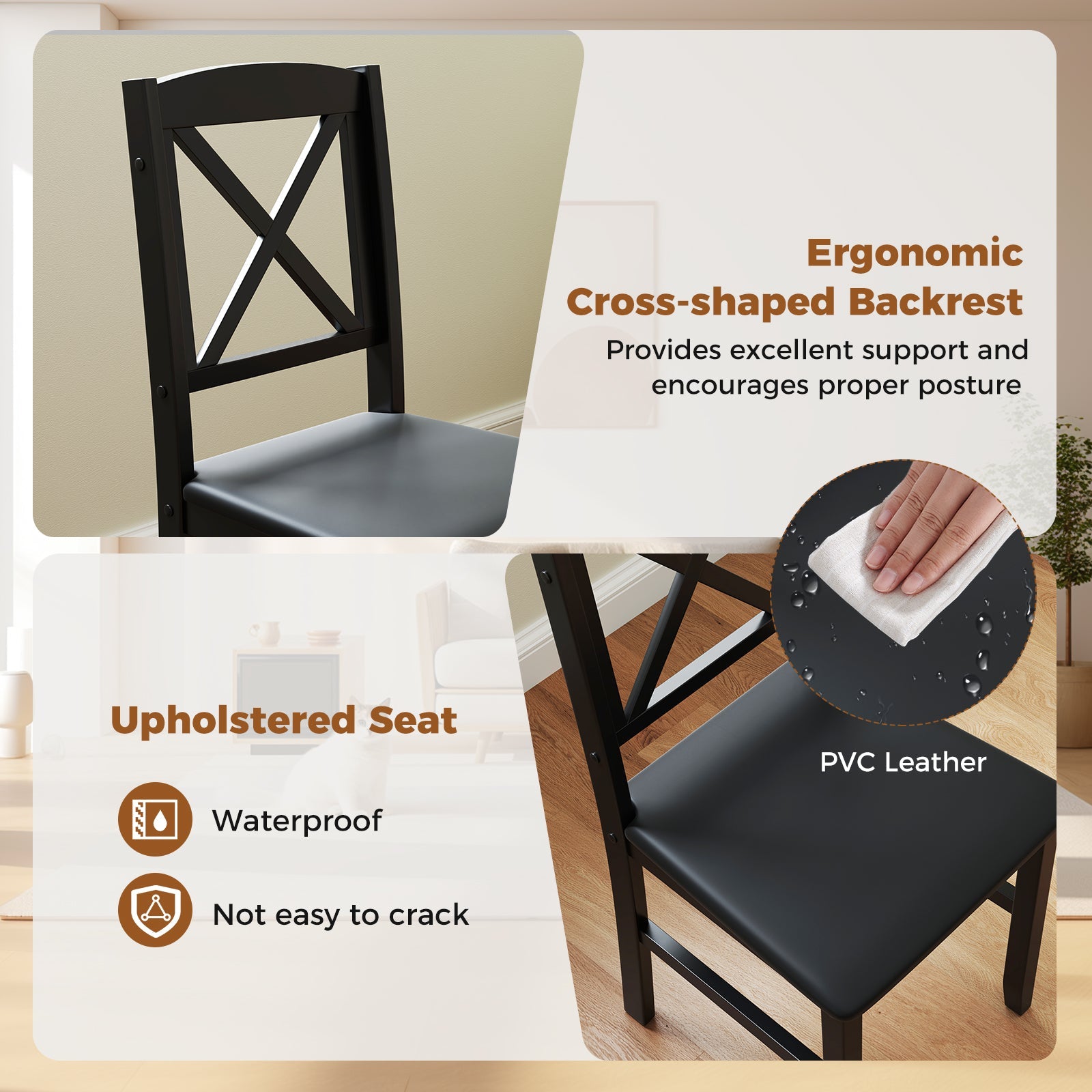 3-Piece Dining Table Set Wooden Square Kitchen Table for 2 People-Brown by DirectDeals