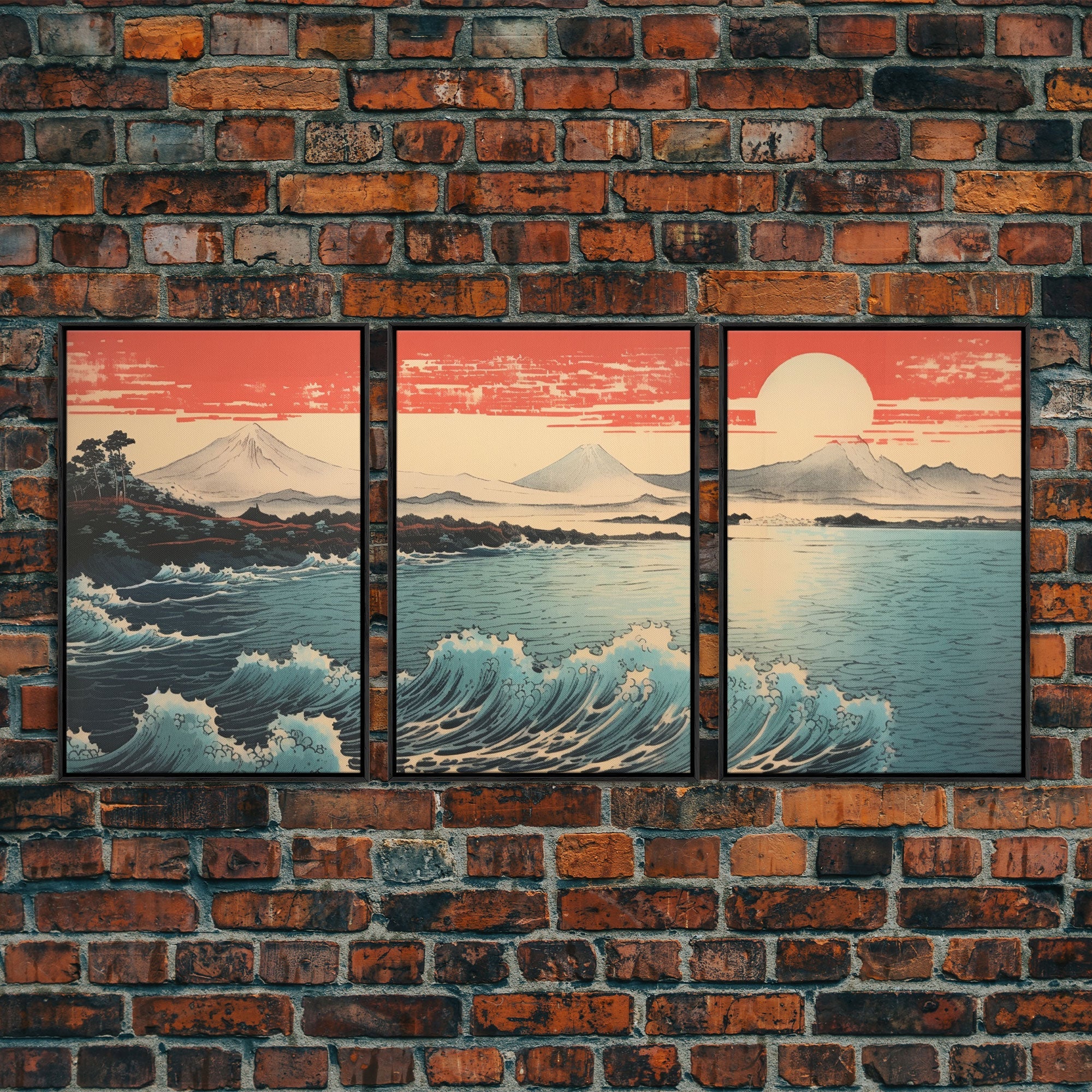 Ocean Waves, Japanese Wall Art, Canvas Print, 3 Piece Wall Art