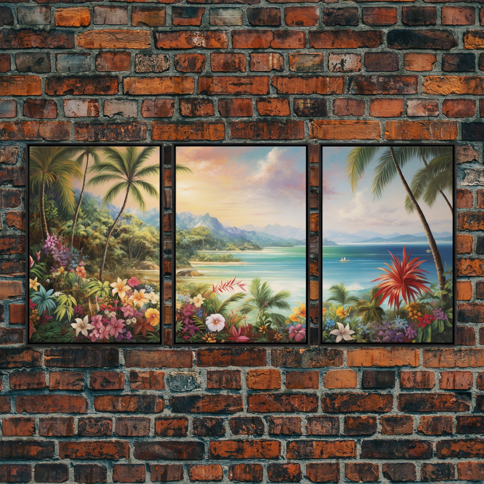 Tropical Wall Art, Canvas Print, Set Of 3 Prints