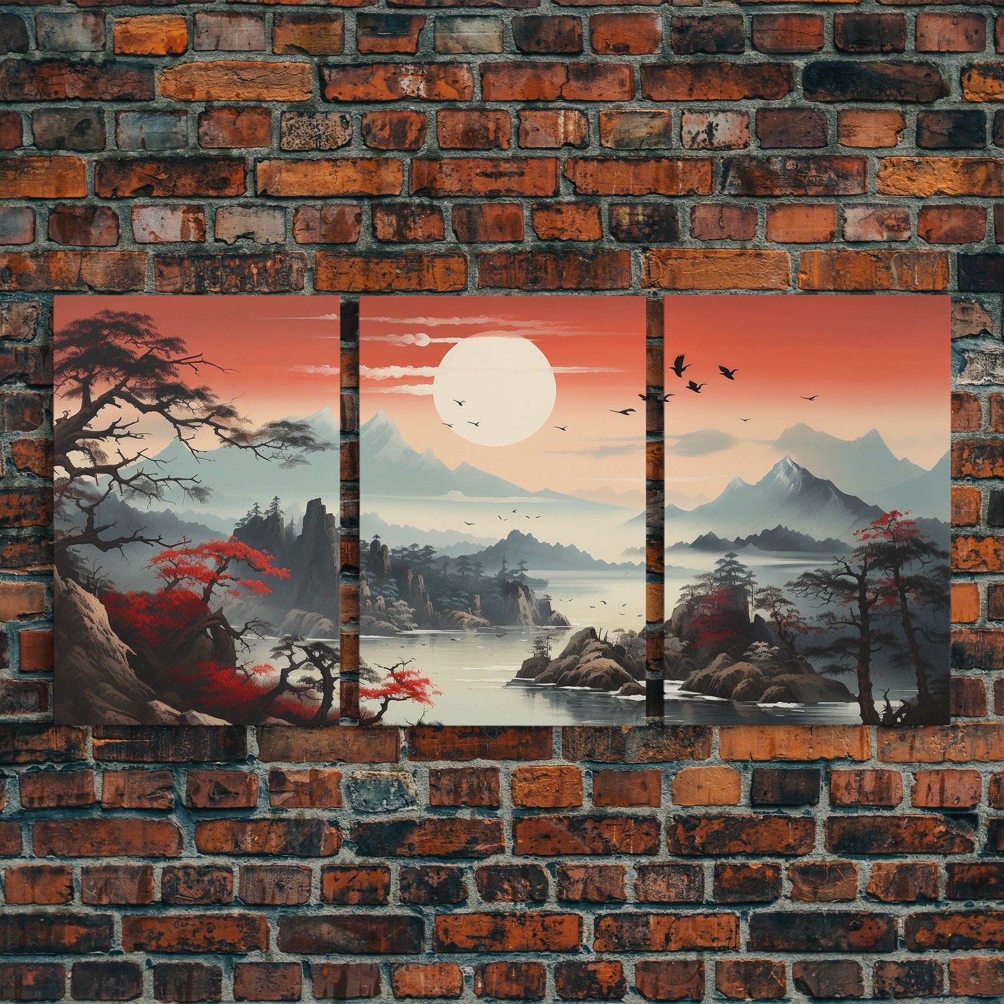 Japanese Wall Art, Mountains Print, Canvas Print, 3 Piece