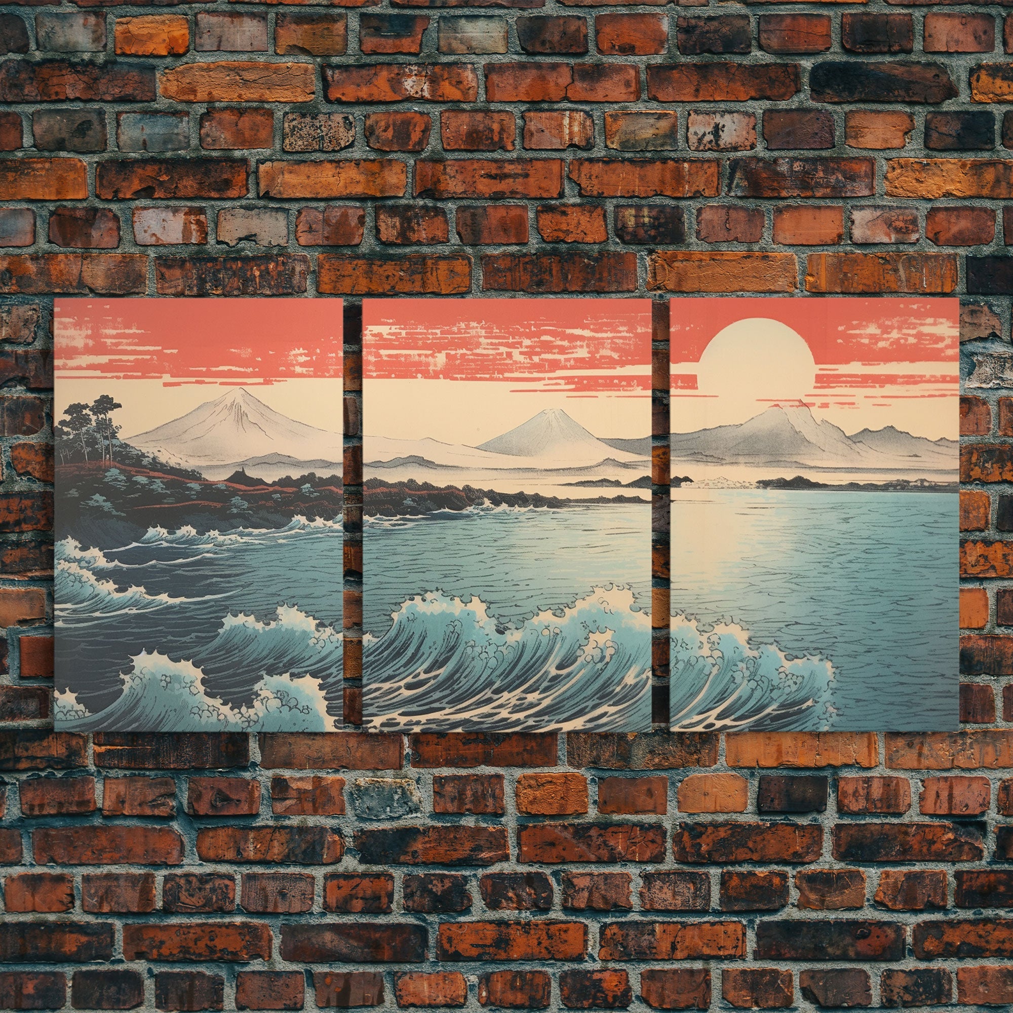 Ocean Waves, Japanese Wall Art, Canvas Print, 3 Piece Wall Art