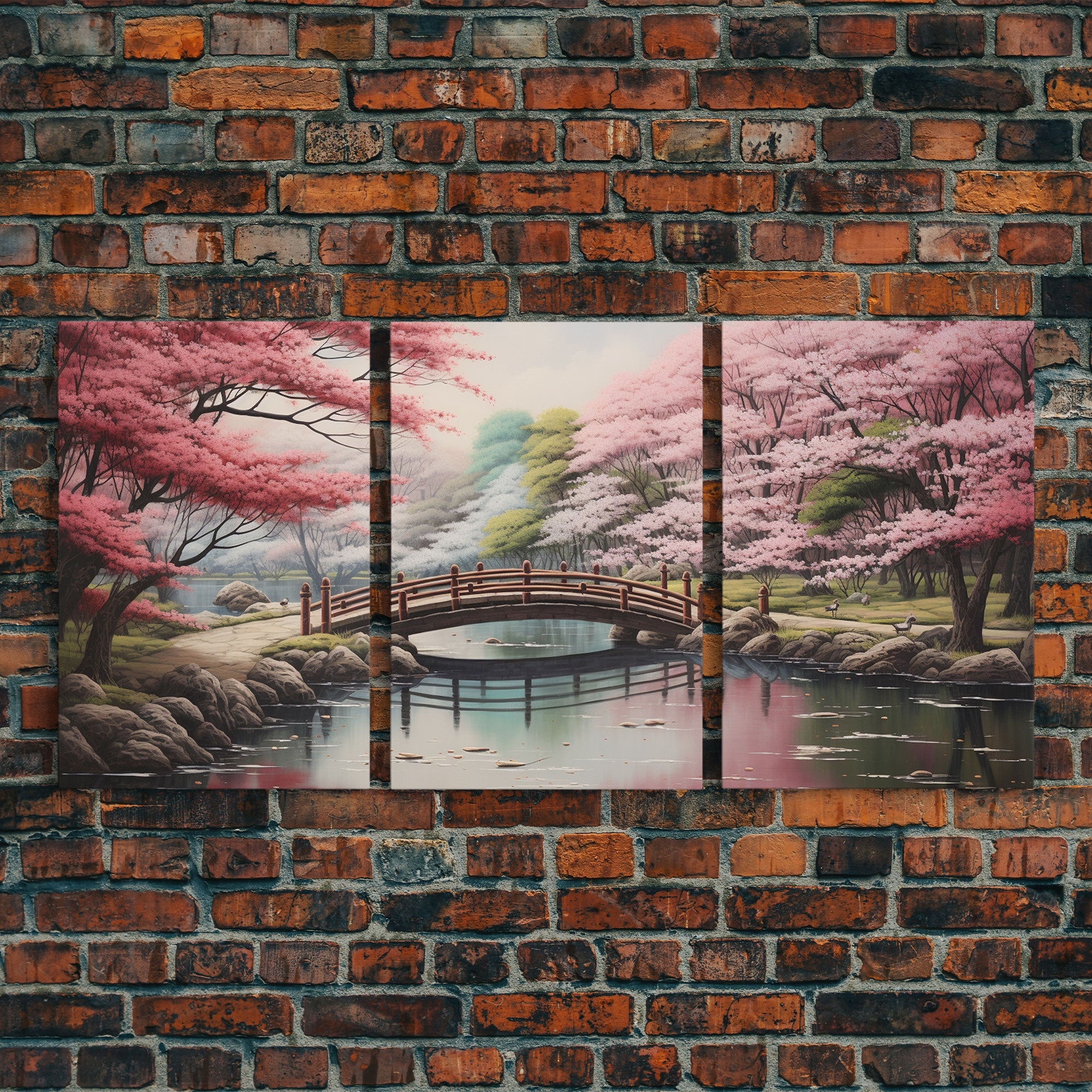 Japanese Print, Landscape Wall Art, Canvas Print, 3 Piece