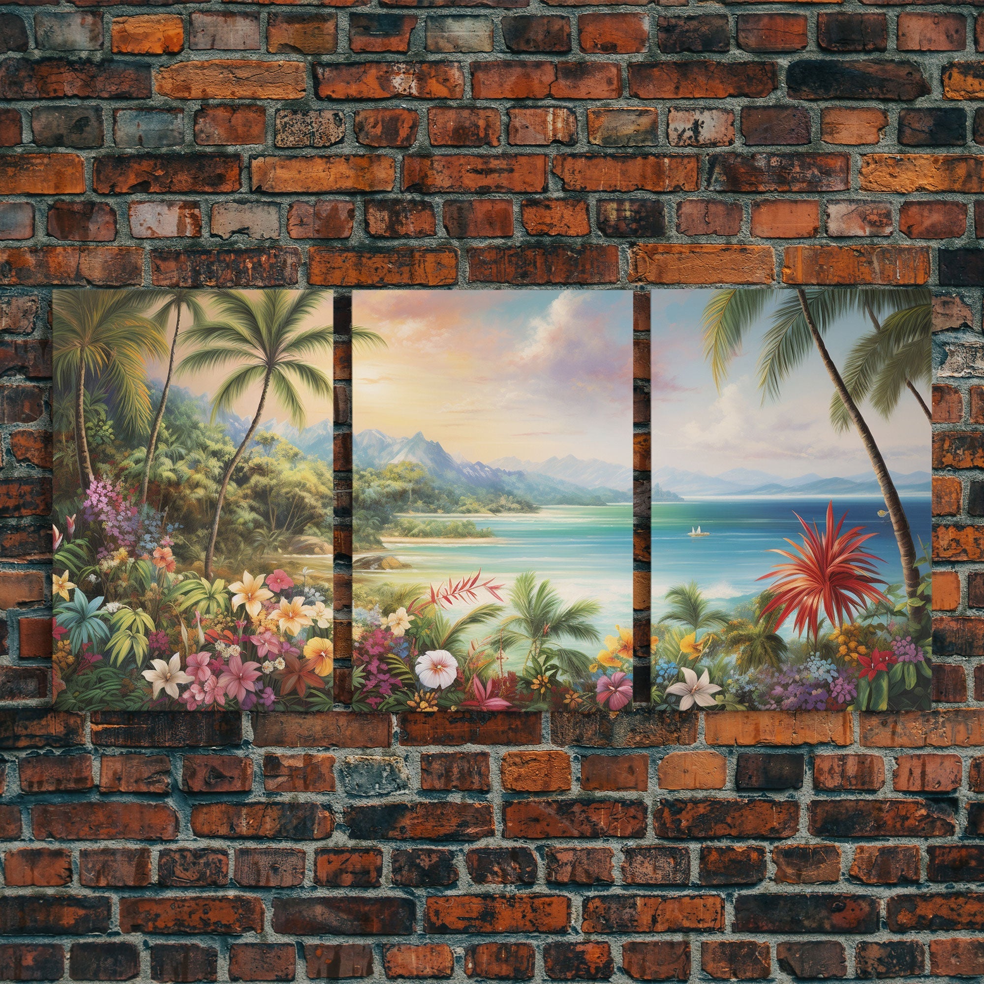 Tropical Wall Art, Canvas Print, Set Of 3 Prints