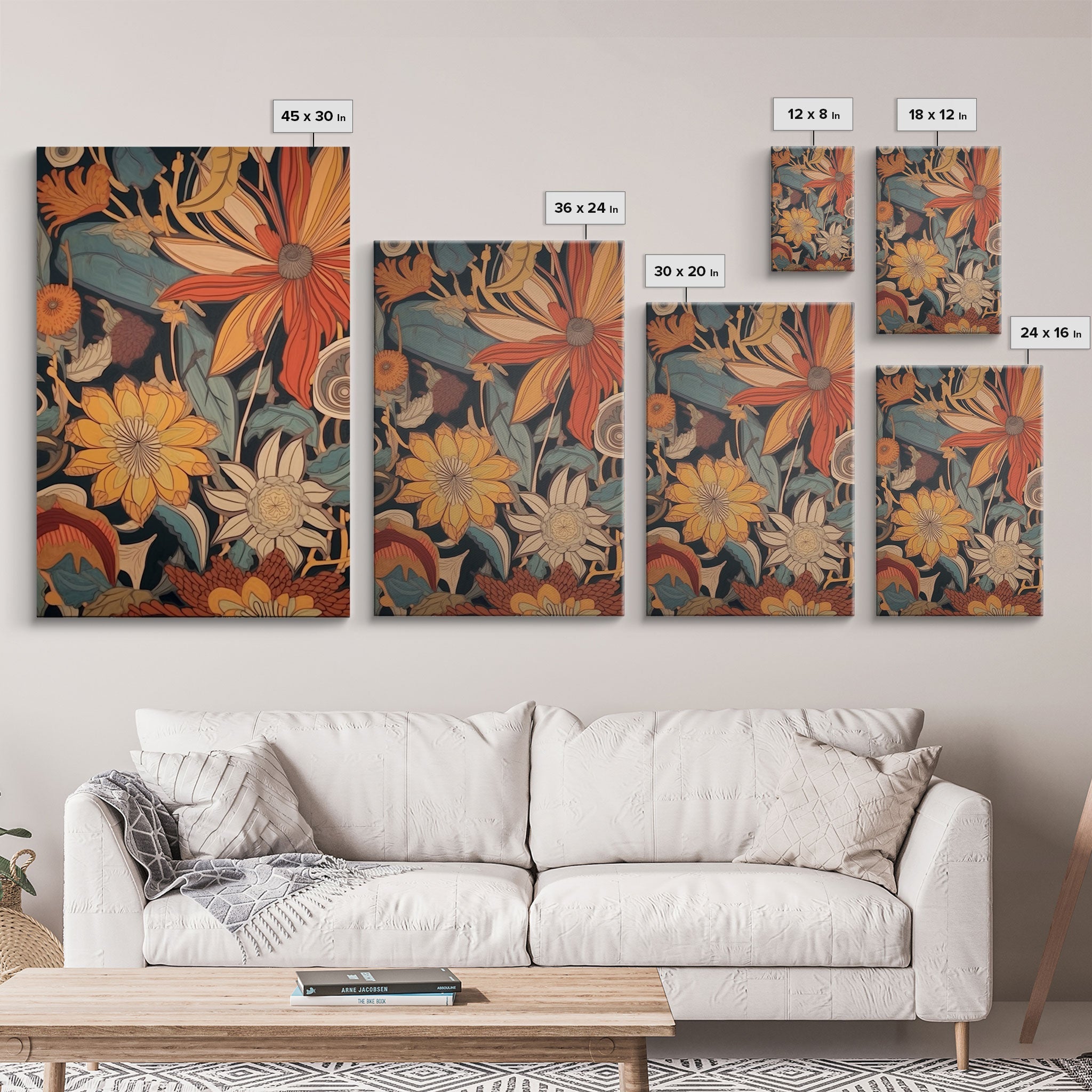 Boho Style Wall Art, Framed Canvas Print 3 Piece Set
