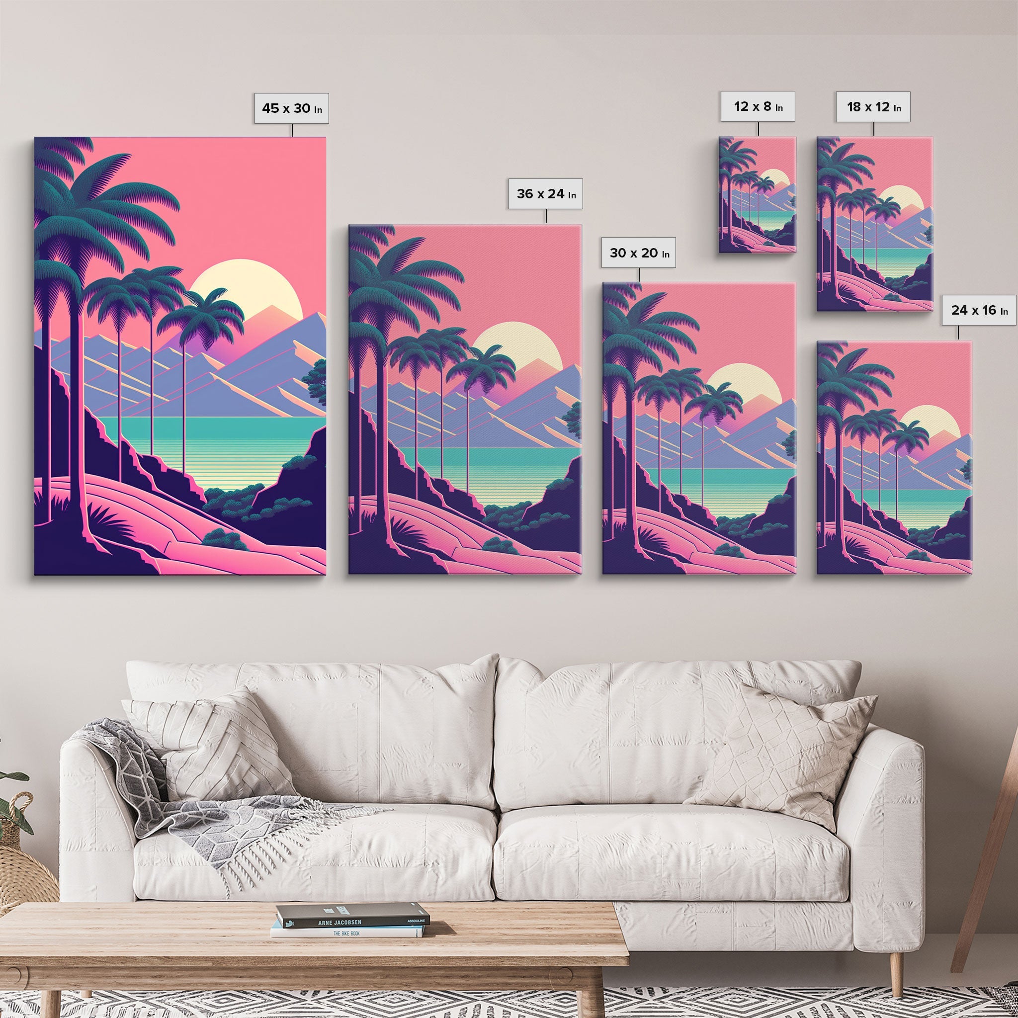 Retro 80s Style Art, 3 Panel Framed Canvas Prints