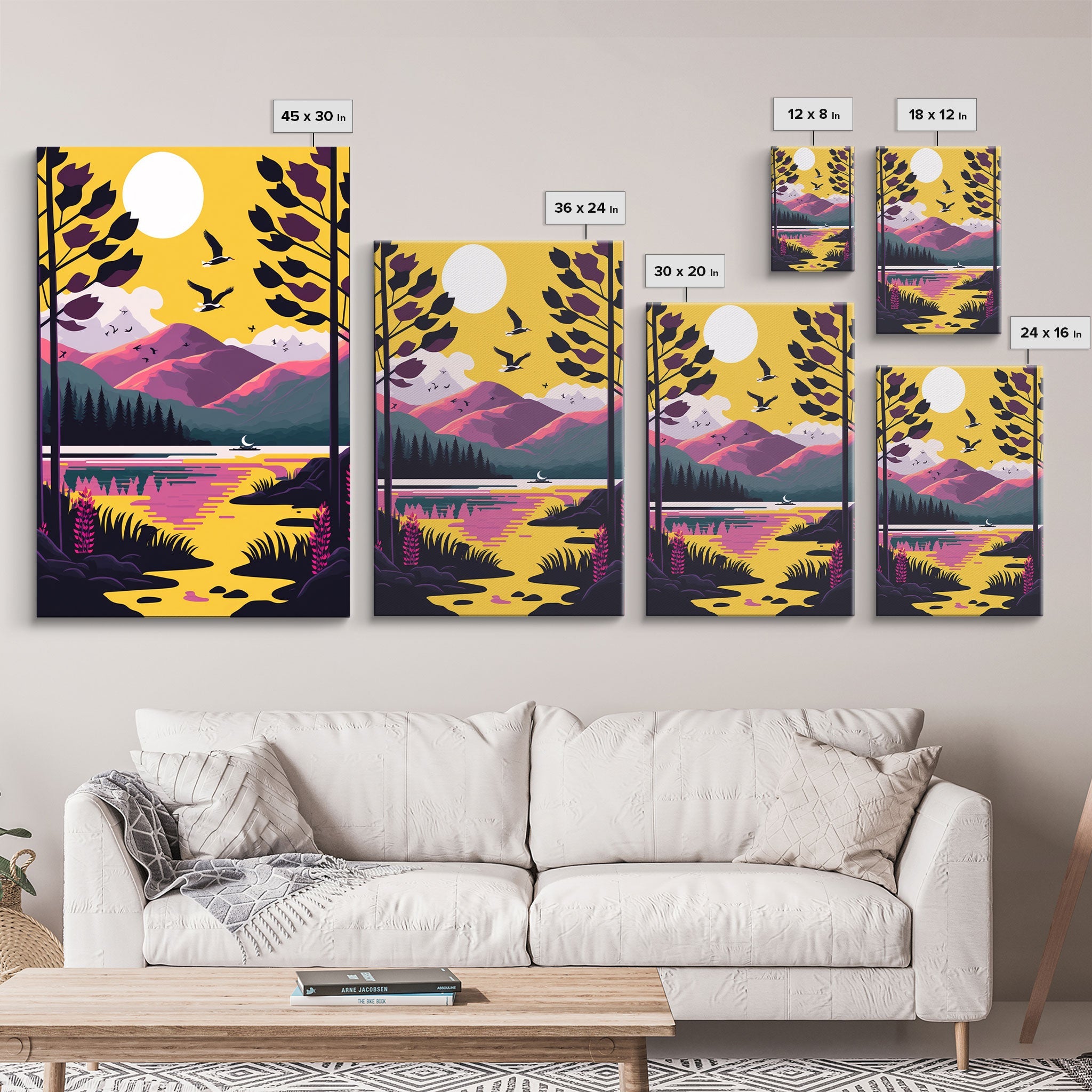 3 Piece Framed Canvas Wall Art, Mountain Range Top Print