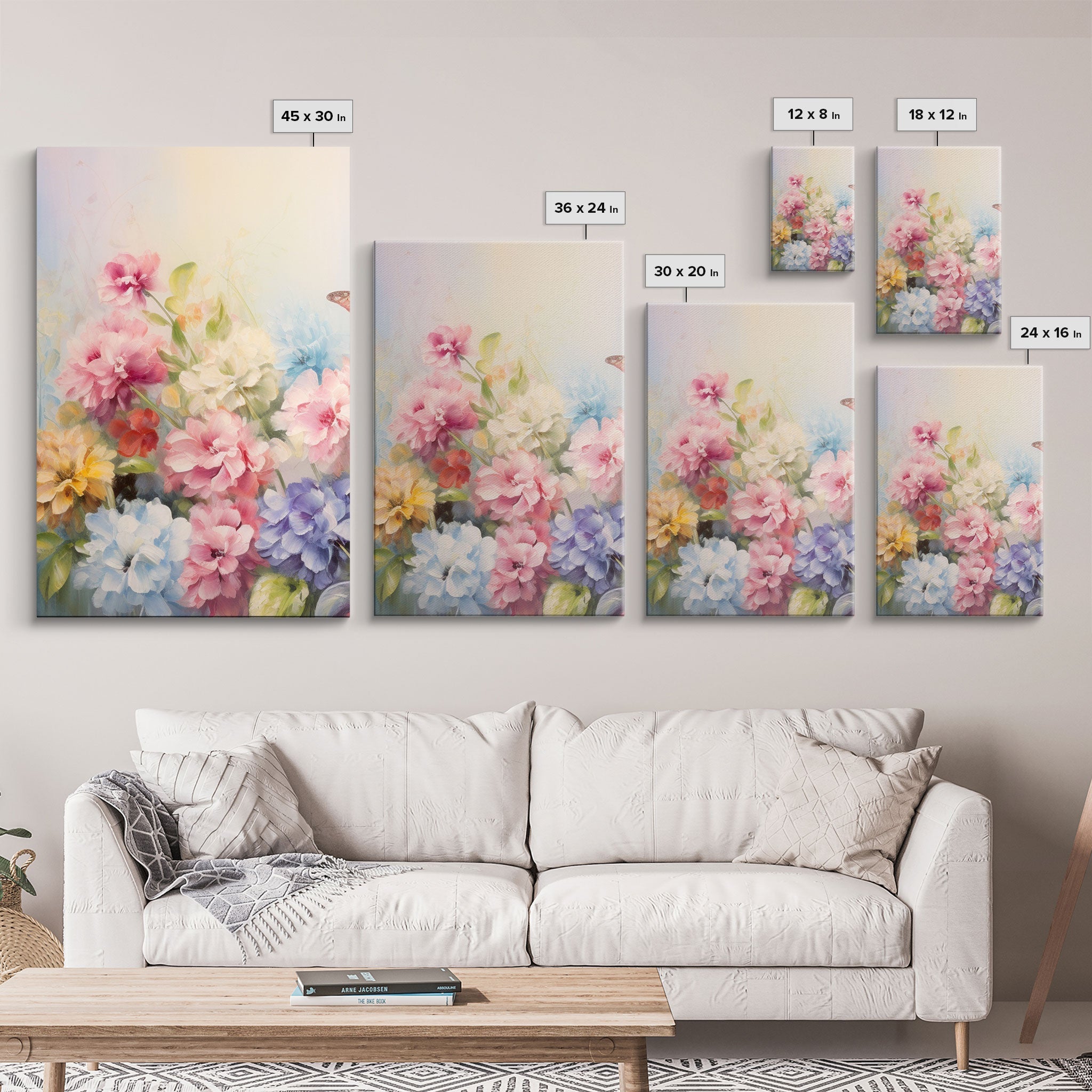 Peony Wall Art, Butterflies Art, Canvas Print, 3 Piece Wall Art