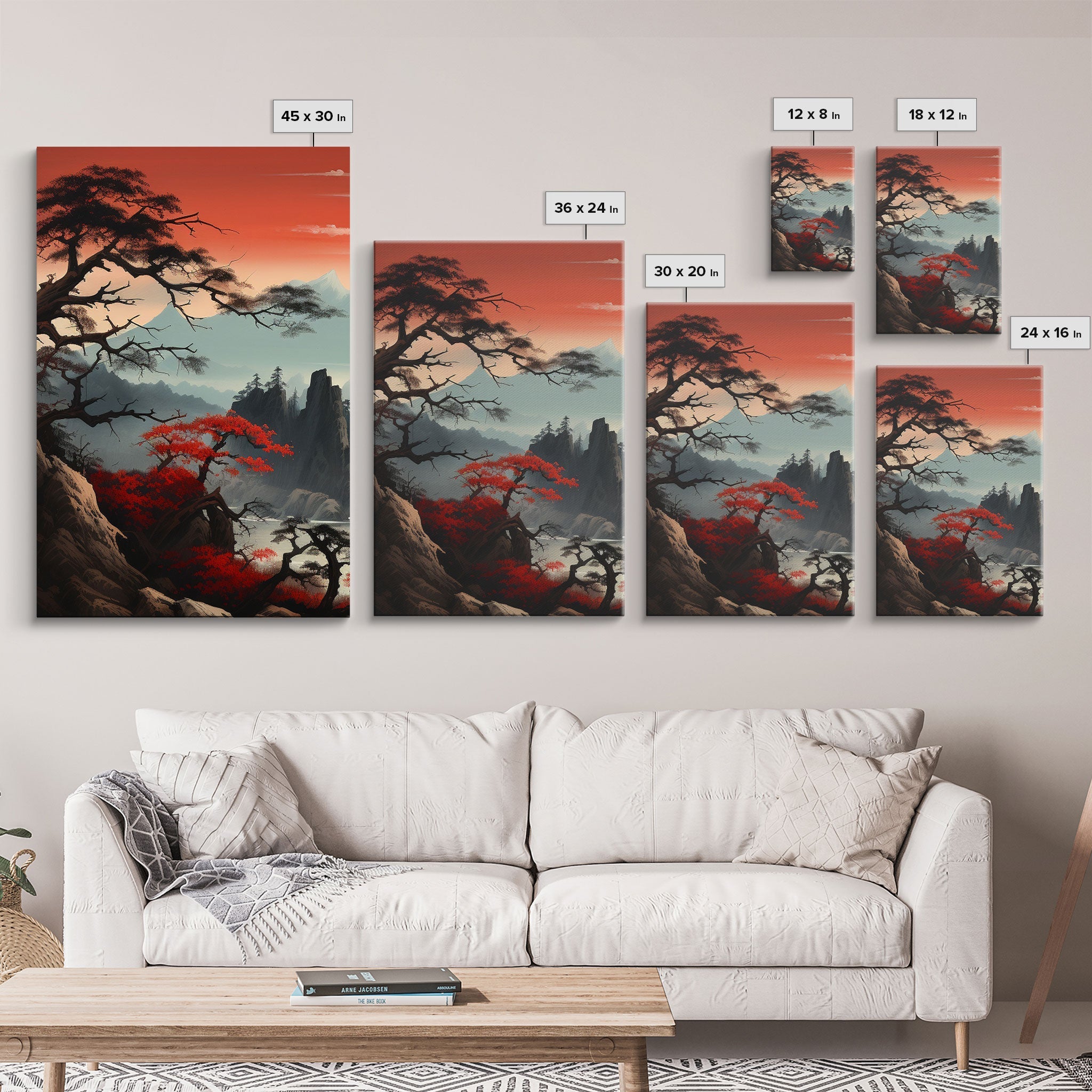 Japanese Wall Art, Mountains Print, Canvas Print, 3 Piece