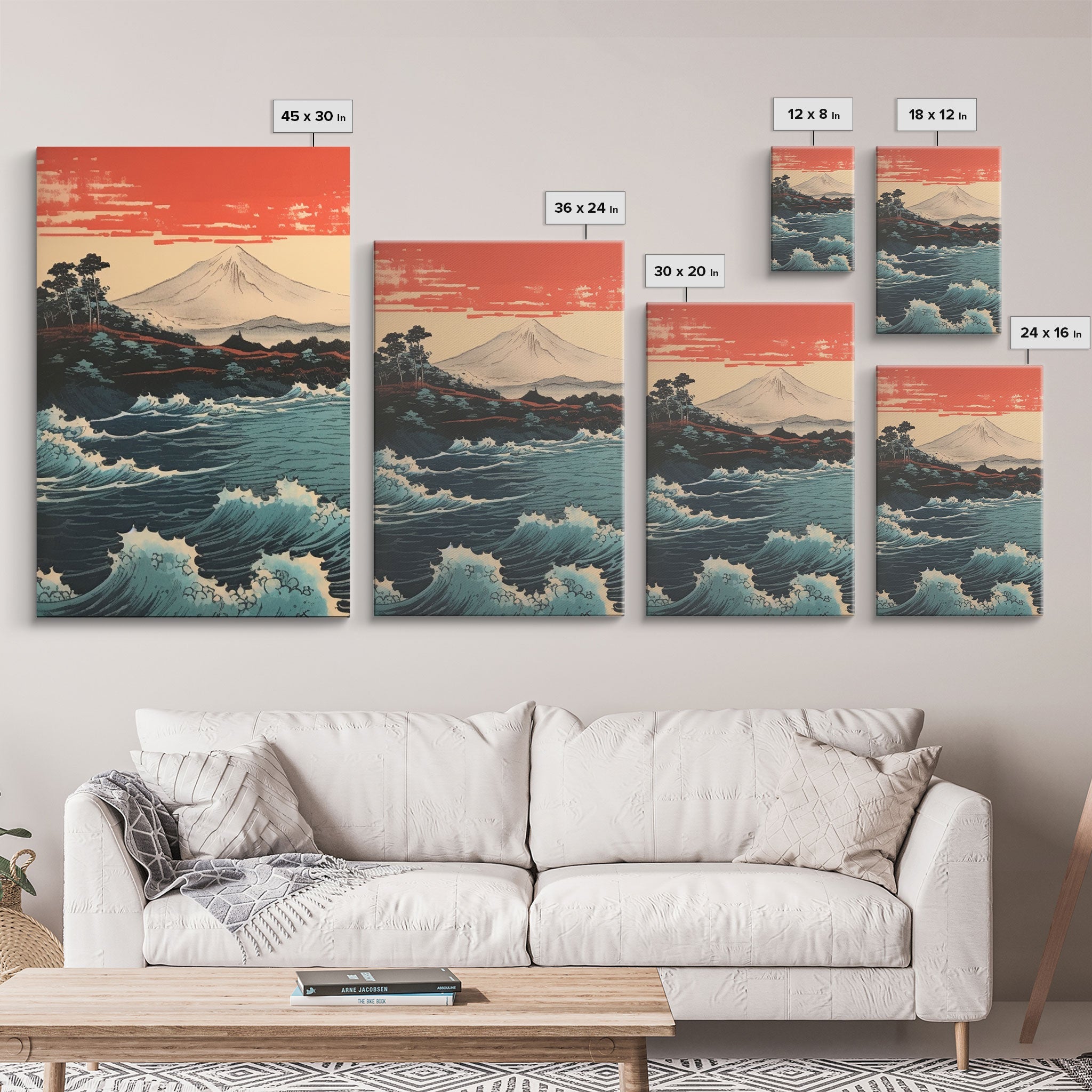 Ocean Waves, Japanese Wall Art, Canvas Print, 3 Piece Wall Art