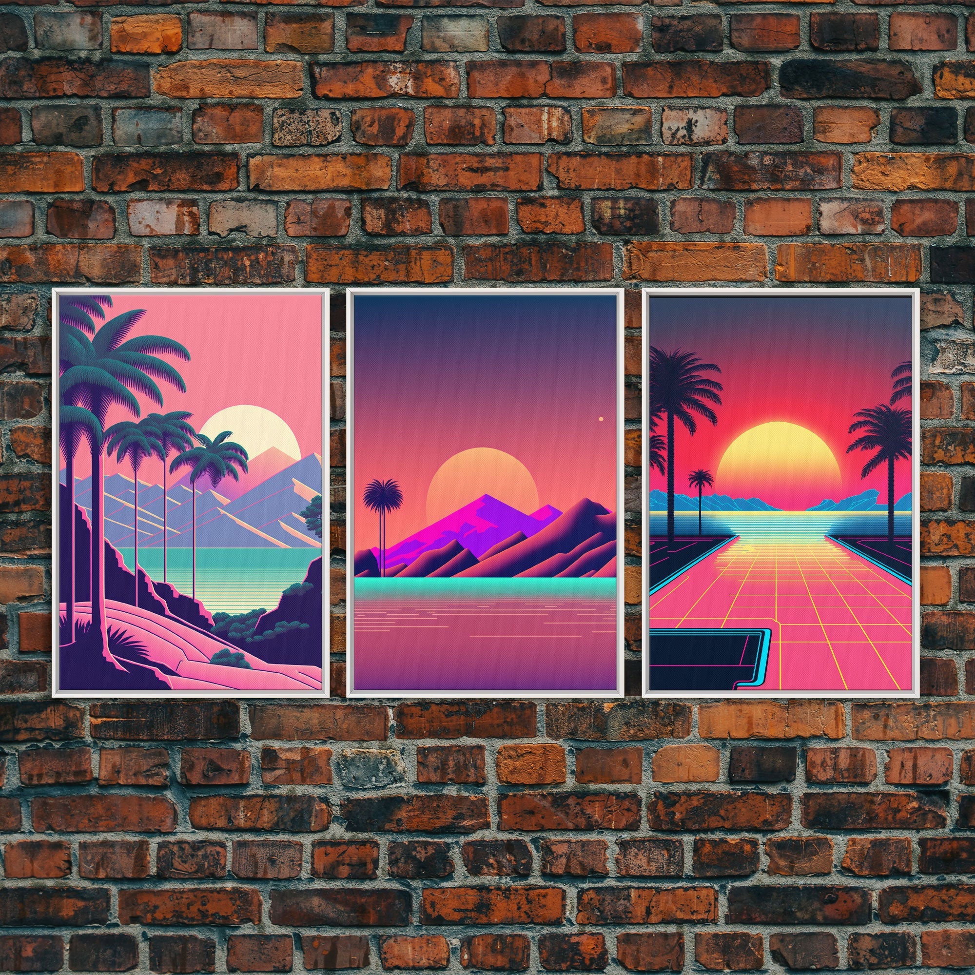 Retro 80s Style Art, 3 Panel Framed Canvas Prints