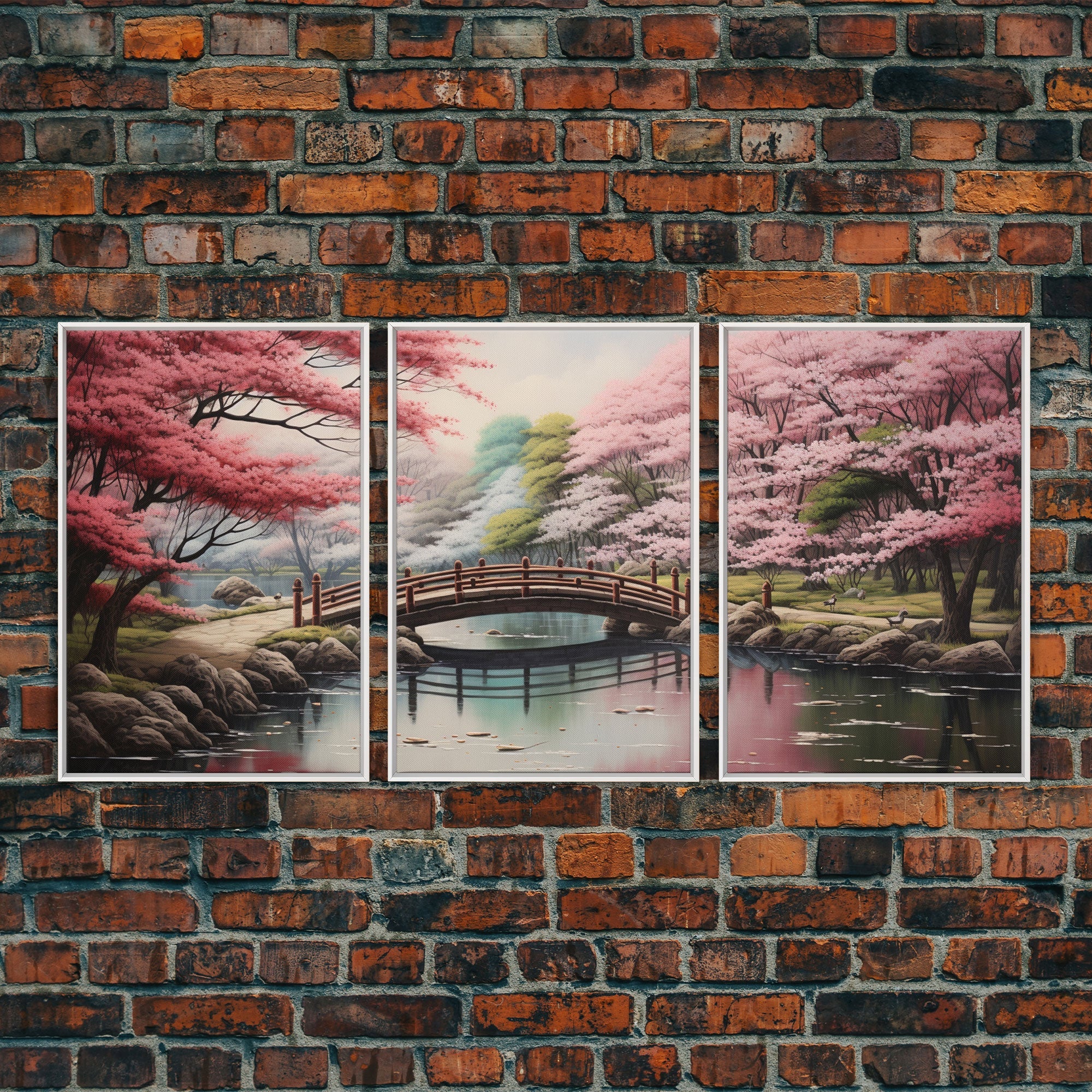 Japanese Print, Landscape Wall Art, Canvas Print, 3 Piece