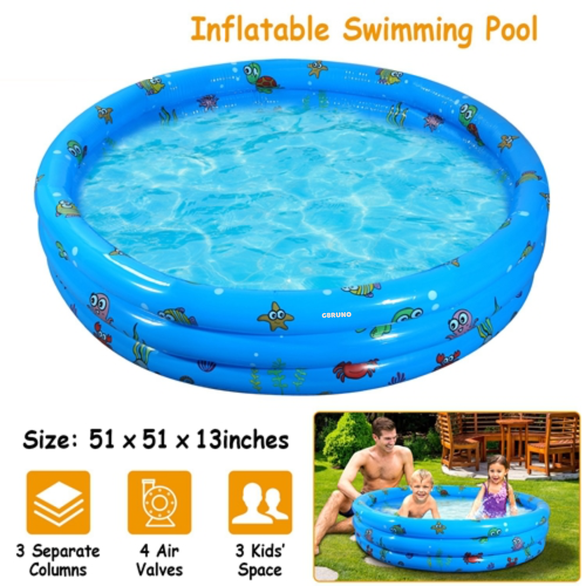 51x13Ó Inflatable Swimming Pool with 4 Valves & Bottom Water Drain Plug