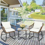 3 Pieces Patio Rattan Bistro Set - White