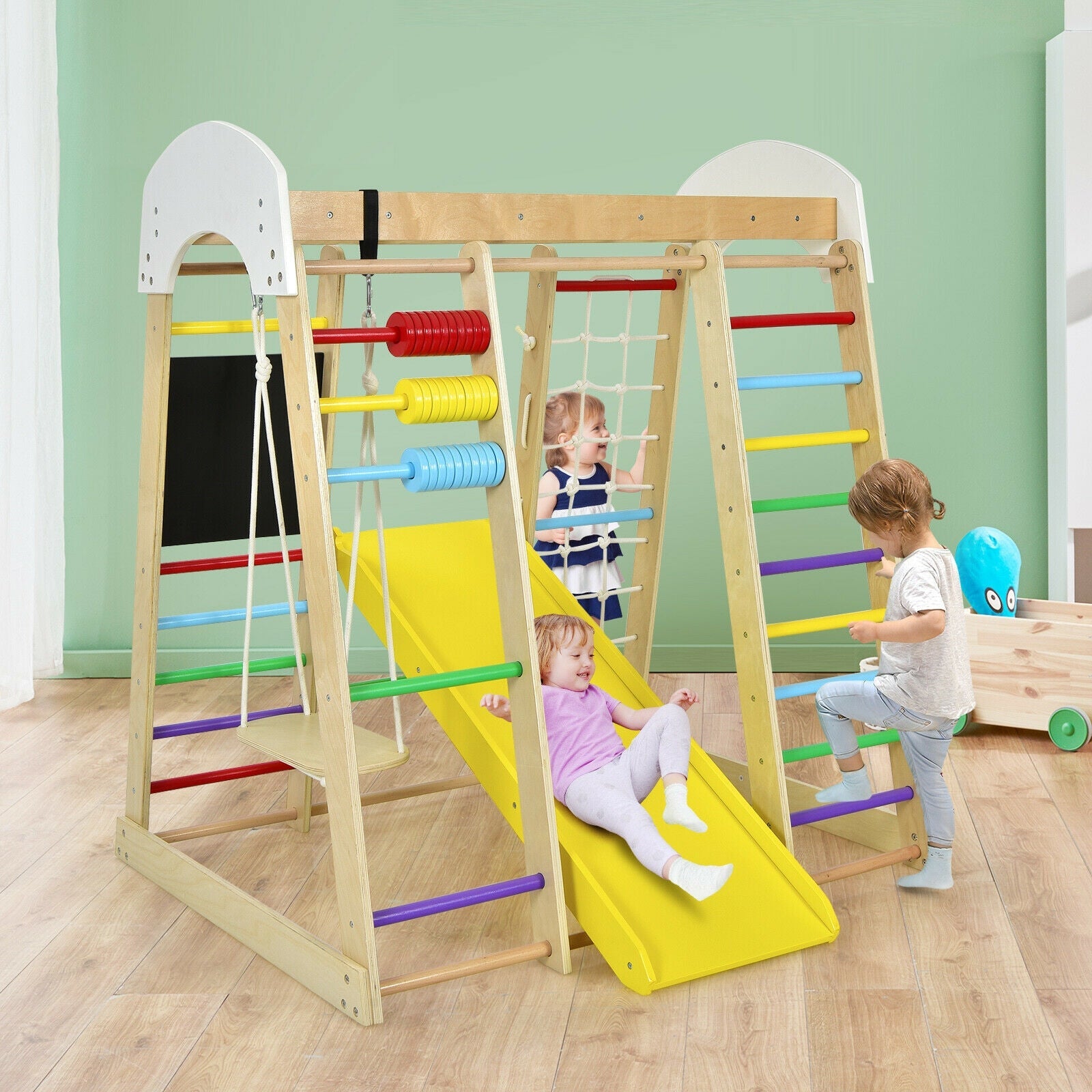 Indoor Wooden 8-in-1 Climber Playset for Children-Multicolor
