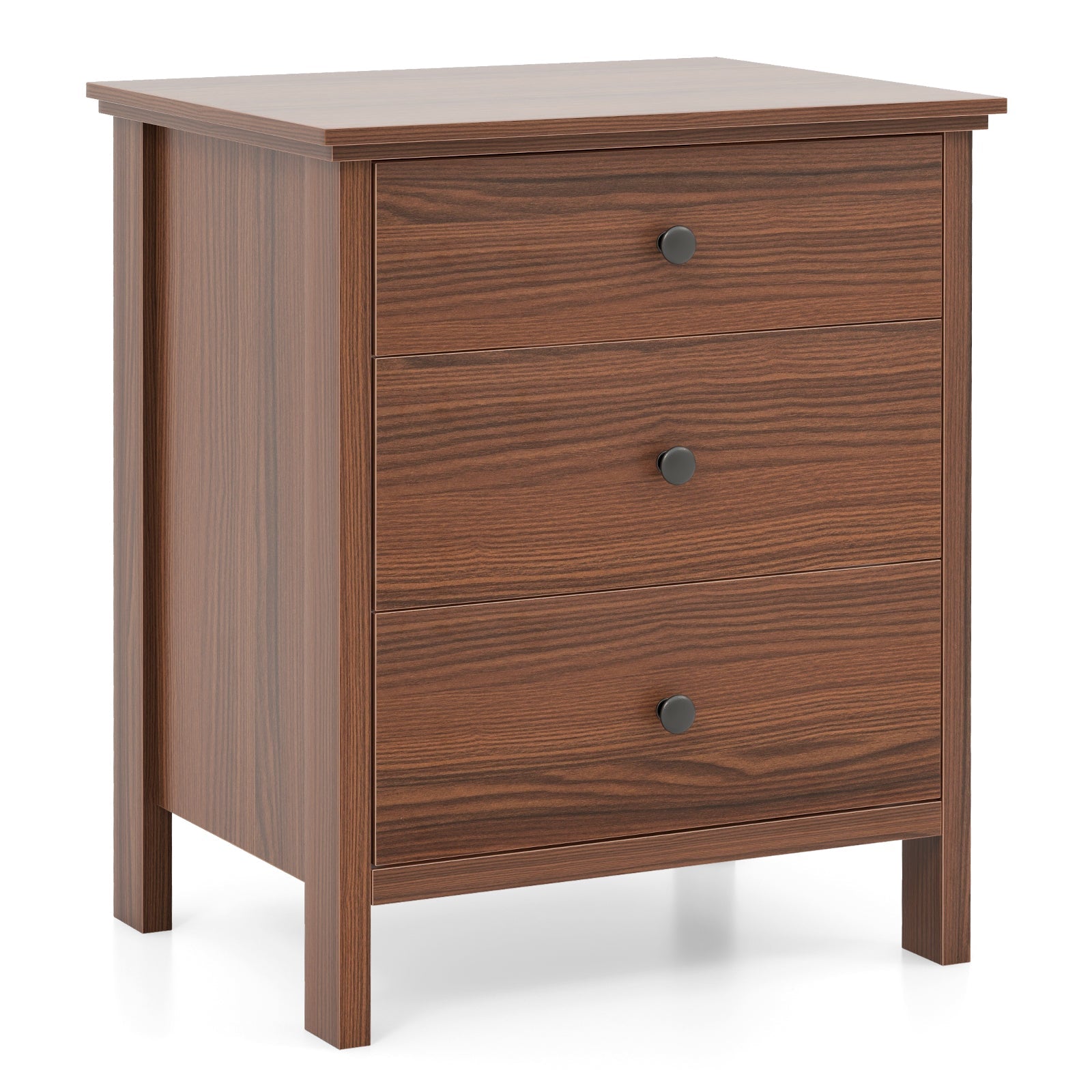 3-Drawer Wooden Nightstand Modern Bedside Table-Walnut