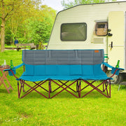 3 Person Folding Camping Chair with 2 Cup Holders & Storage Bag-Blue