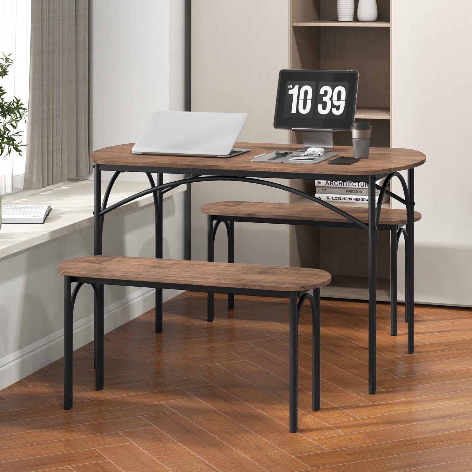 3-Piece Dining Table Set for 4 with Metal Frame-Brown by DirectDeals