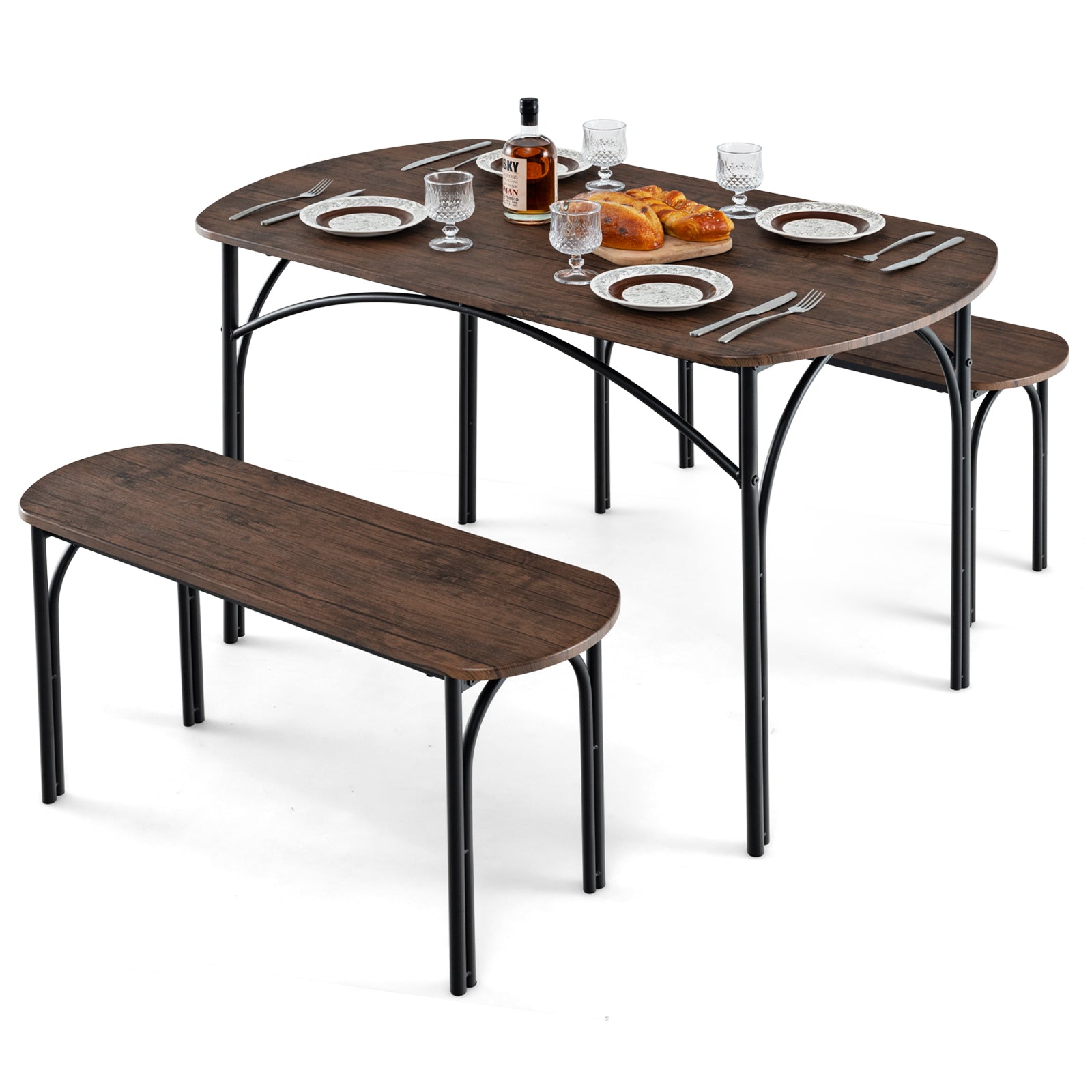 3-Piece Dining Table Set for 4 with Metal Frame-Brown by DirectDeals