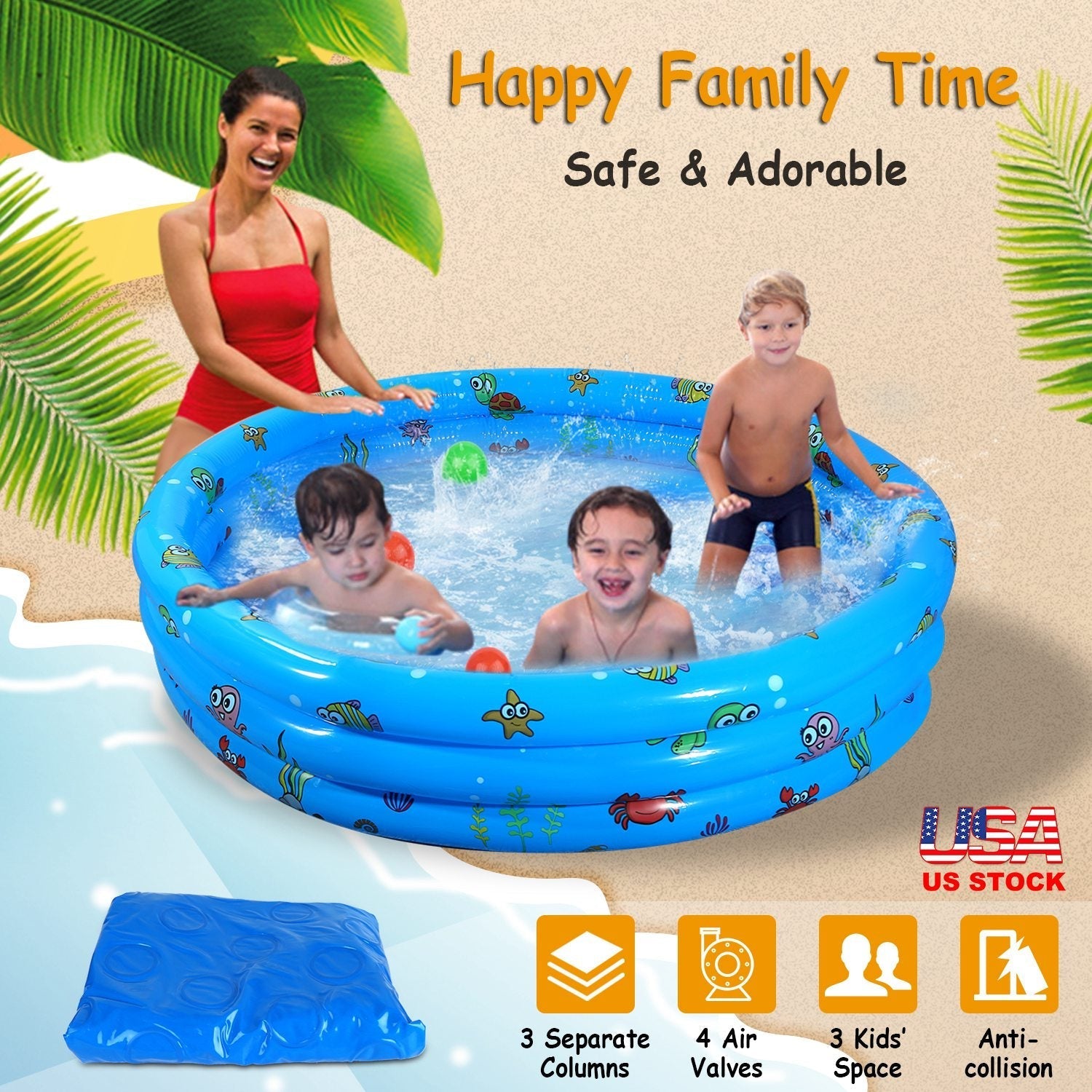 51x13Ó Inflatable Swimming Pool with 4 Valves & Bottom Water Drain Plug
