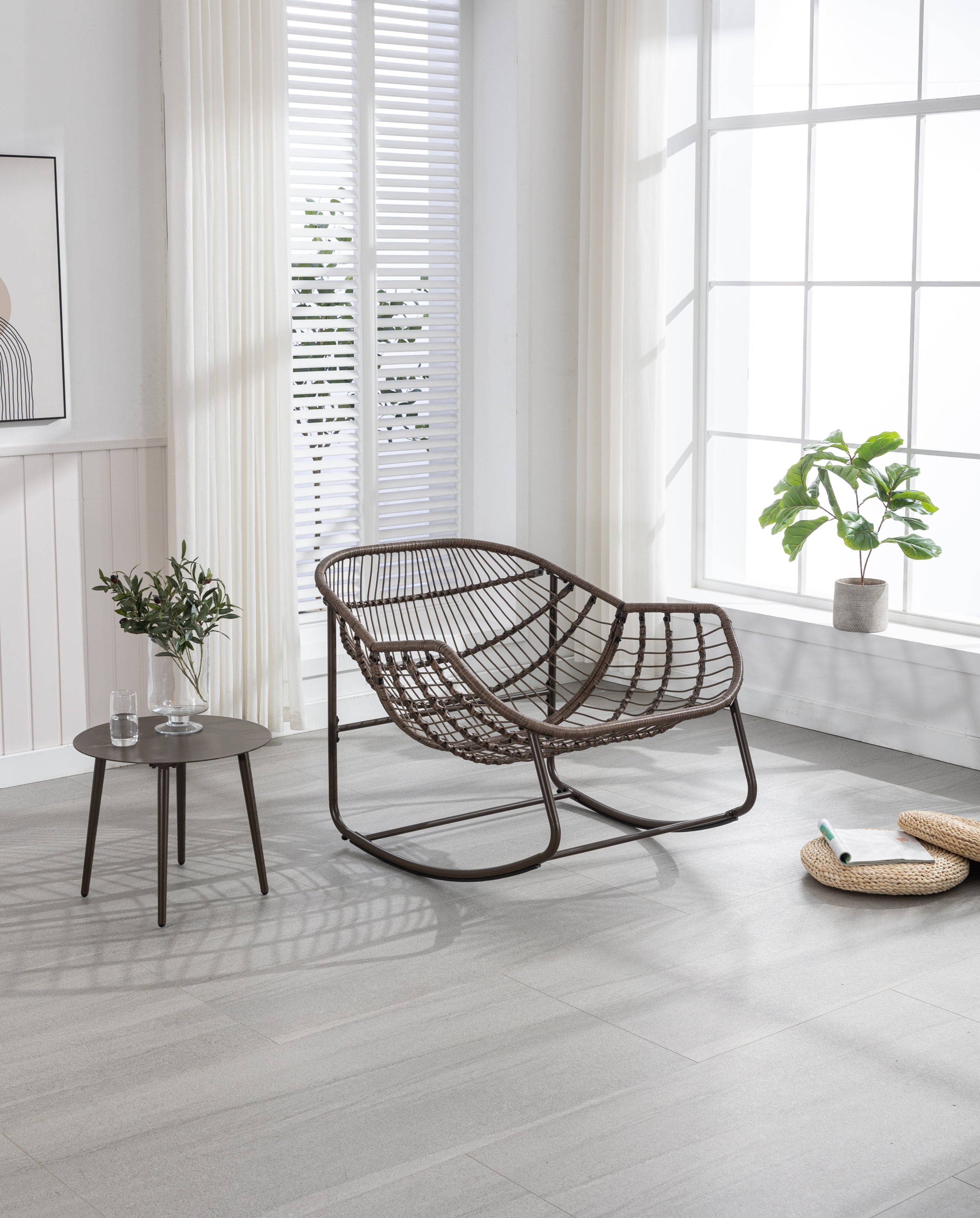 Outdoor Rattan Rocking Chair, Grey